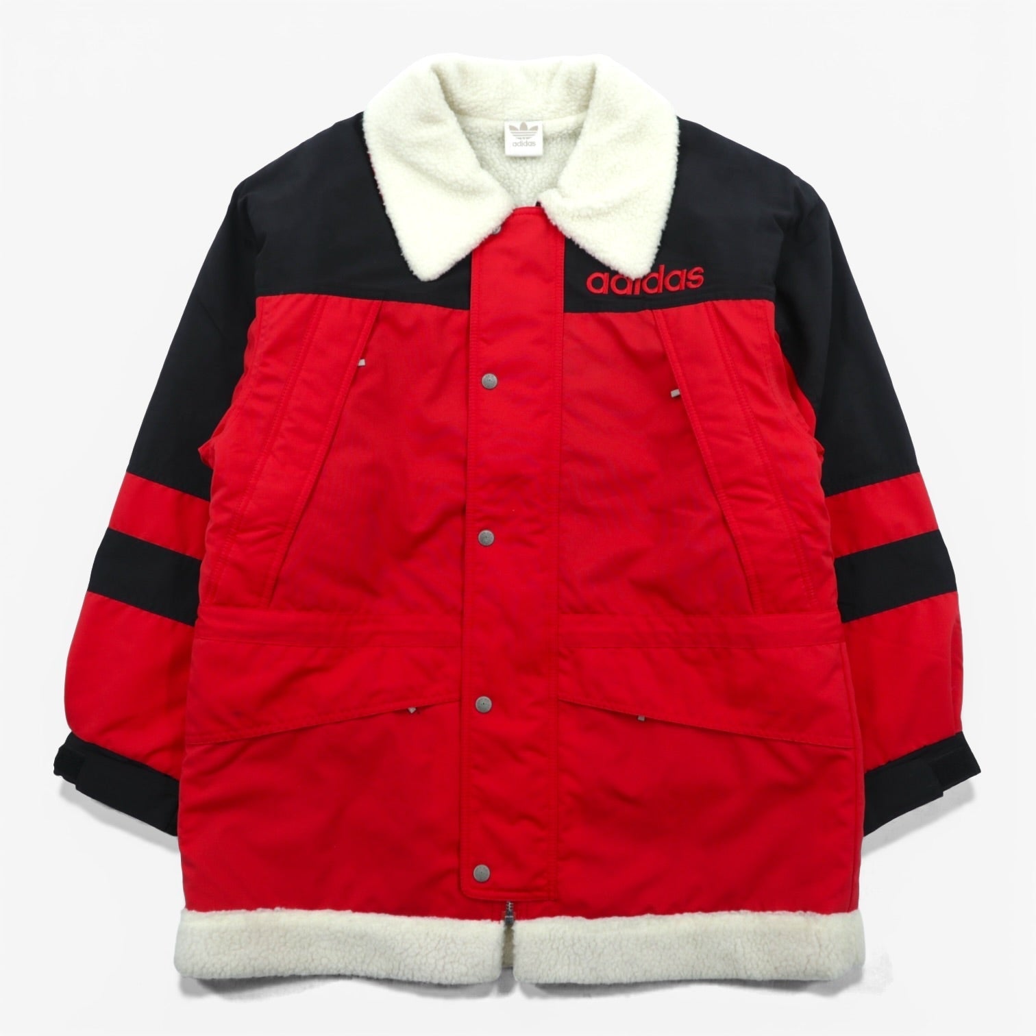 adidas 80年代 日本製 裏ボア ナイロンジャケット コート L レッド ドローコード デサント社製