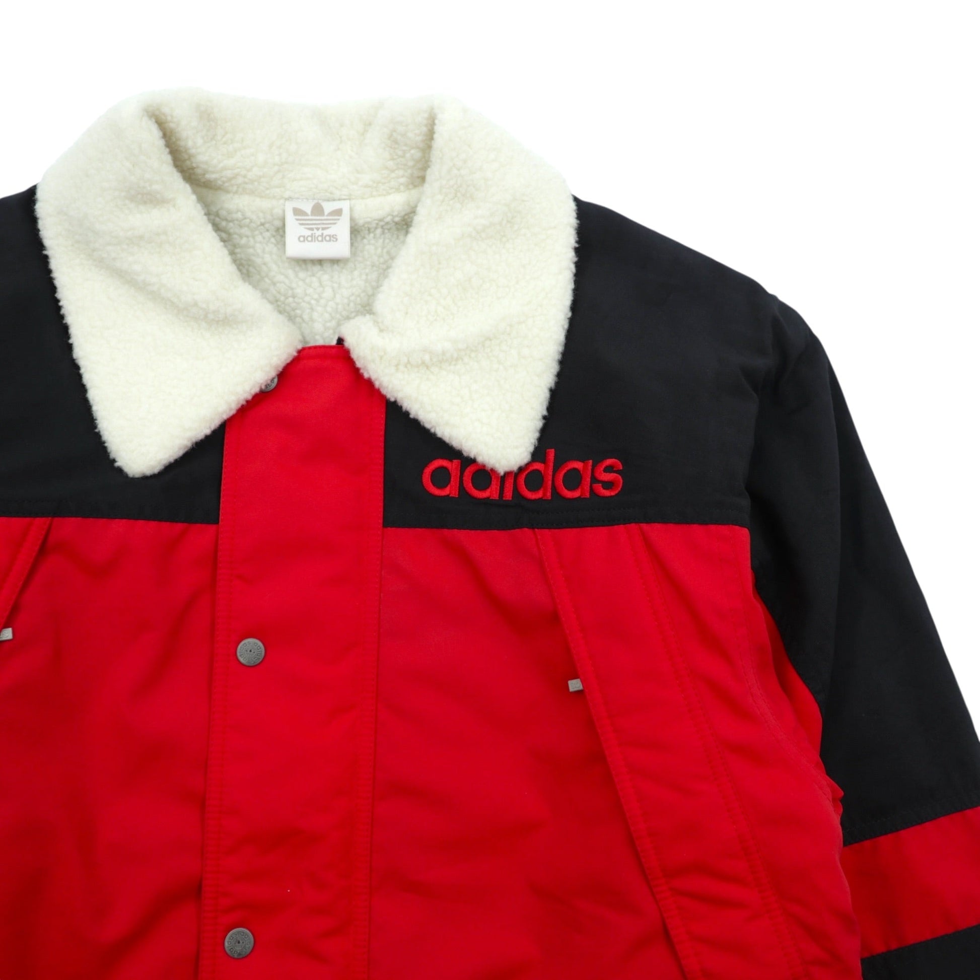 adidas 80年代 日本製 裏ボア ナイロンジャケット コート L レッド ドローコード デサント社製