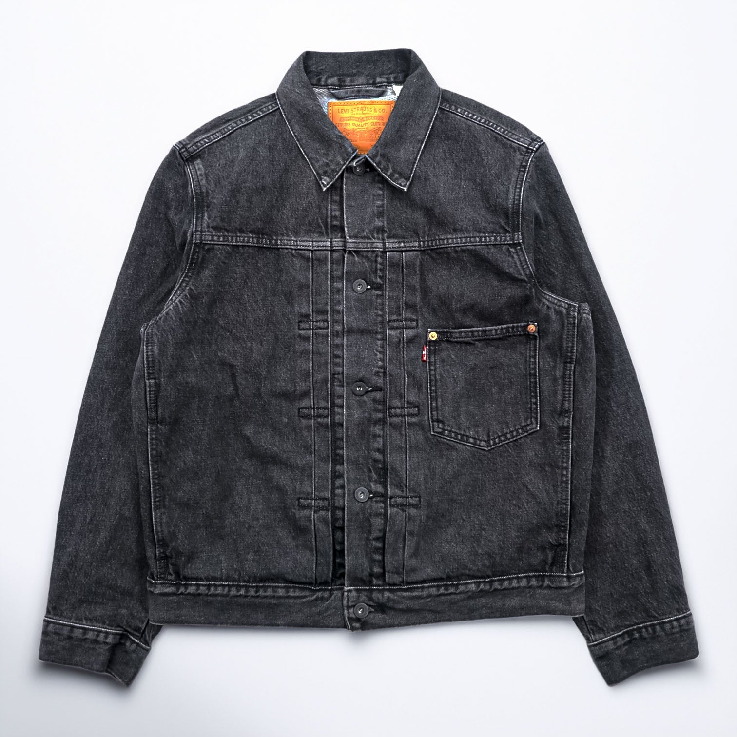 Levi's 大戦モデル 1st タイプ ビッグE デニム トラッカージャケット Gジャン S ブラック TYPE 1 短丈 ビッグサイズ シンチバック ダブルプリーツ PREMIUM A3174-0000