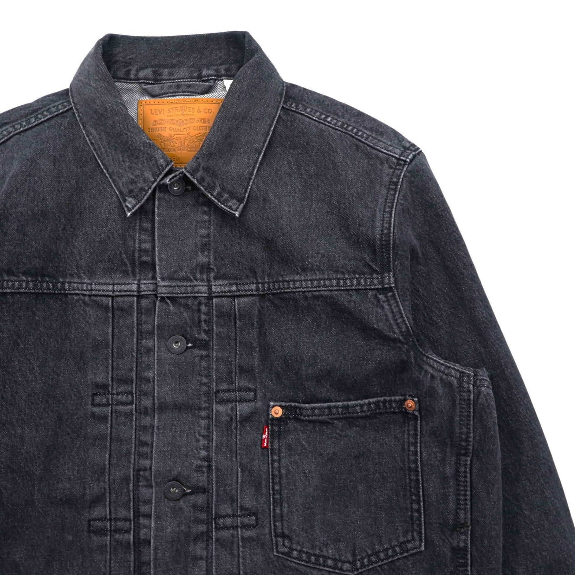 Levi's 大戦モデル 1st タイプ ビッグE デニム トラッカージャケット Gジャン S ブラック TYPE 1 短丈 ビッグサイズ シンチバック ダブルプリーツ PREMIUM A3174-0000