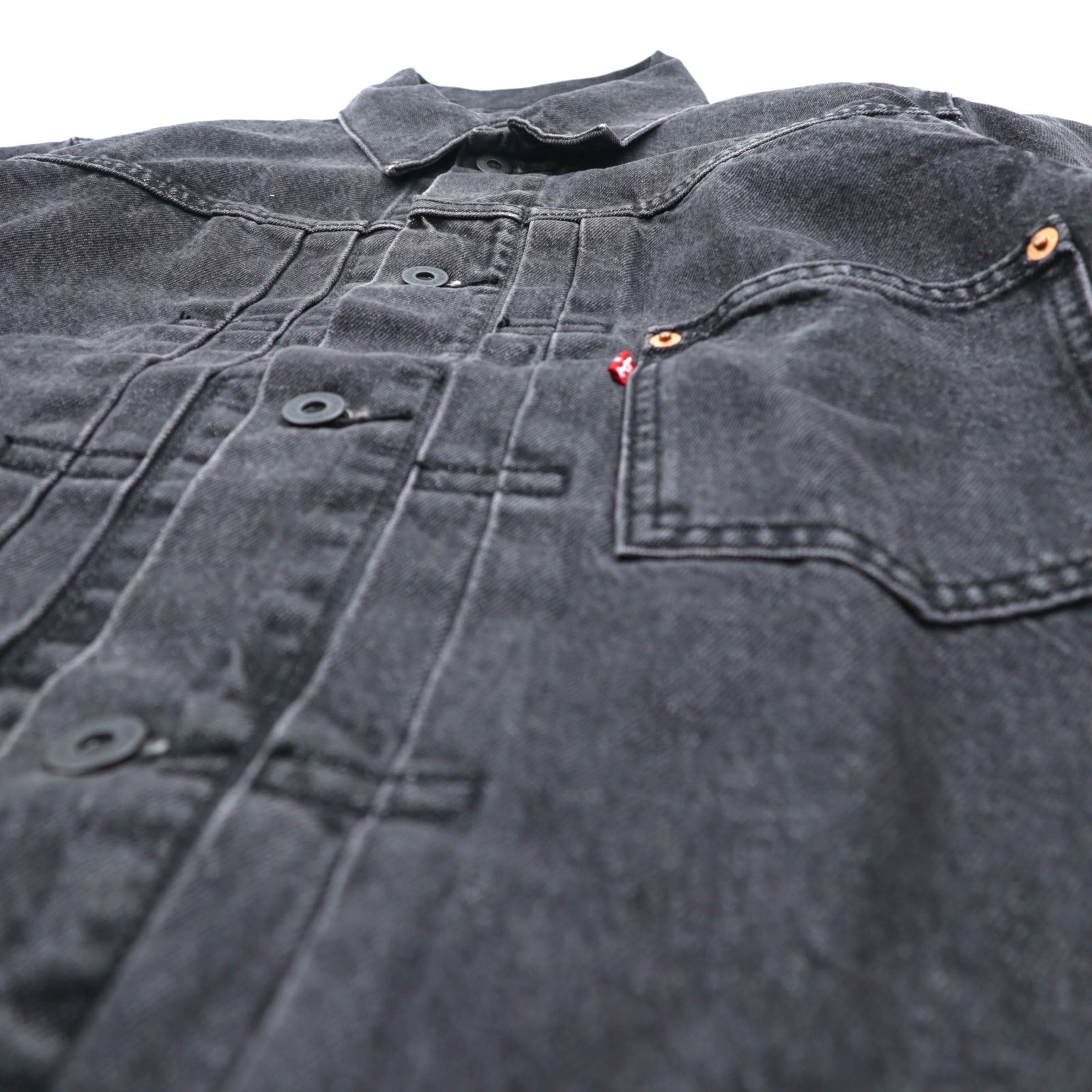 Levi's 大戦モデル 1st タイプ ビッグE デニム トラッカージャケット Gジャン S ブラック TYPE 1 短丈 ビッグサイズ シンチバック ダブルプリーツ PREMIUM A3174-0000