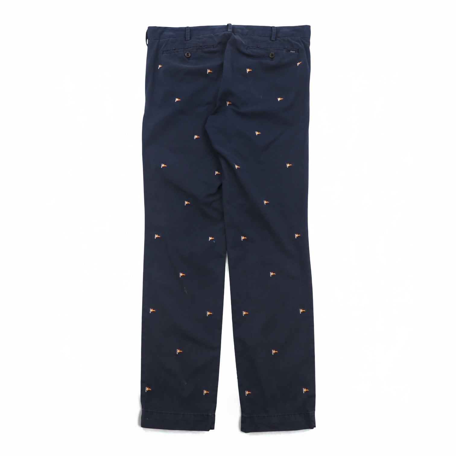 Polo Ralph Lauren チノパンツ ワークパンツ L ネイビー 総柄 フラッグ 刺繍 SLIM FIT