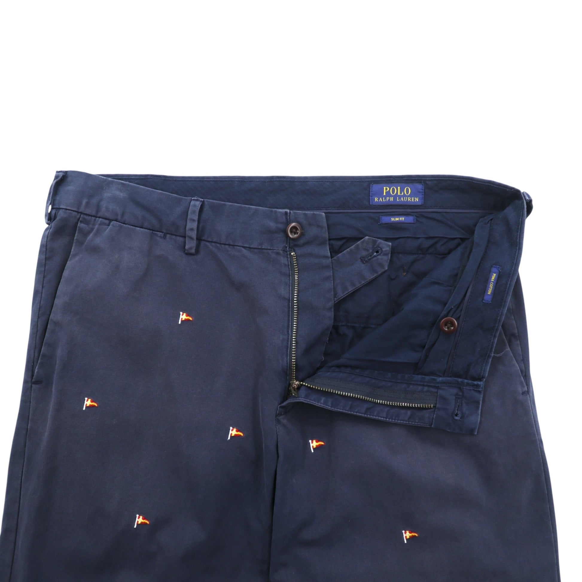 Polo Ralph Lauren チノパンツ ワークパンツ L ネイビー 総柄 フラッグ 刺繍 SLIM FIT