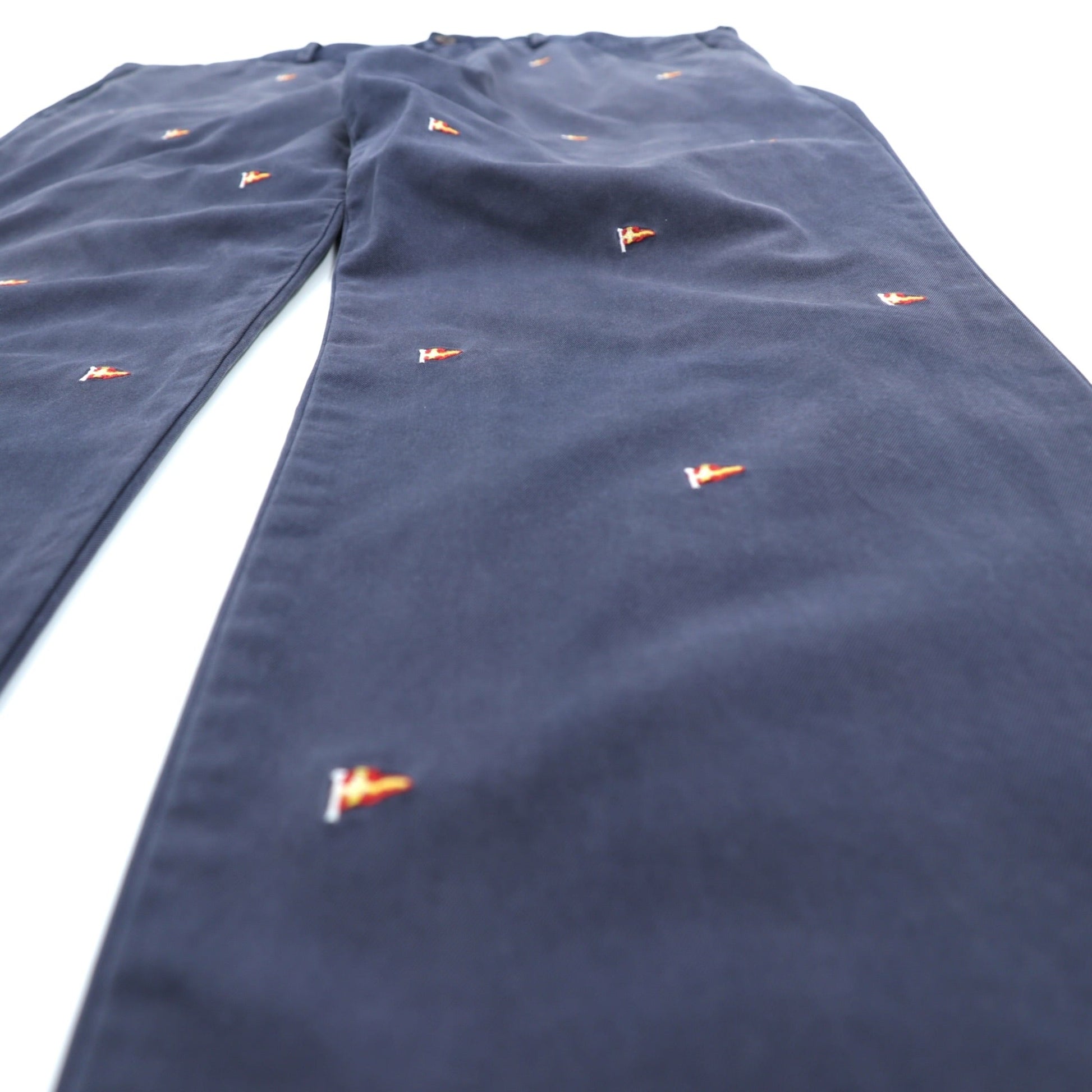 Polo Ralph Lauren チノパンツ ワークパンツ L ネイビー 総柄 フラッグ 刺繍 SLIM FIT