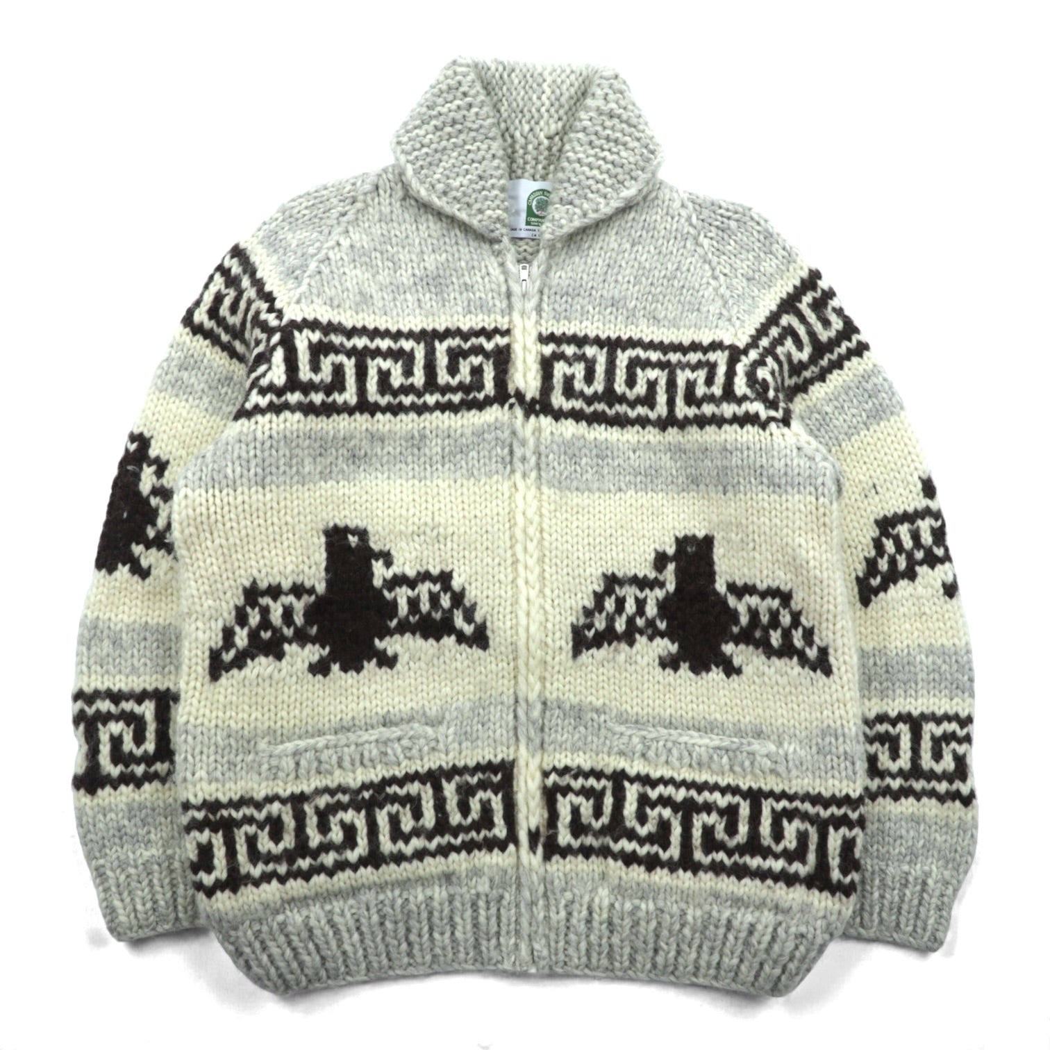 CANADIAN SWEATER 90年代 カナダ製 ヴィンテージ カウチンニット L ウール  サンダーバード ジップアップ カーディガン
