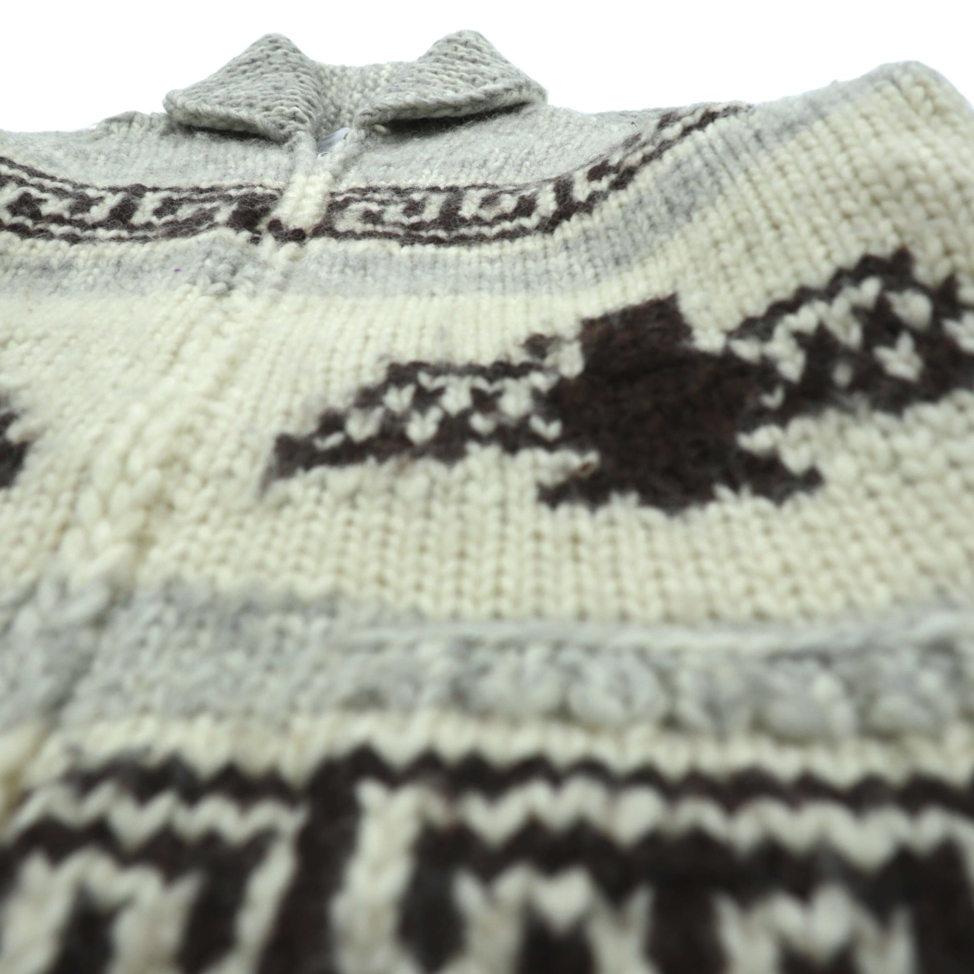 CANADIAN SWEATER 90年代 カナダ製 ヴィンテージ カウチンニット L ウール  サンダーバード ジップアップ カーディガン