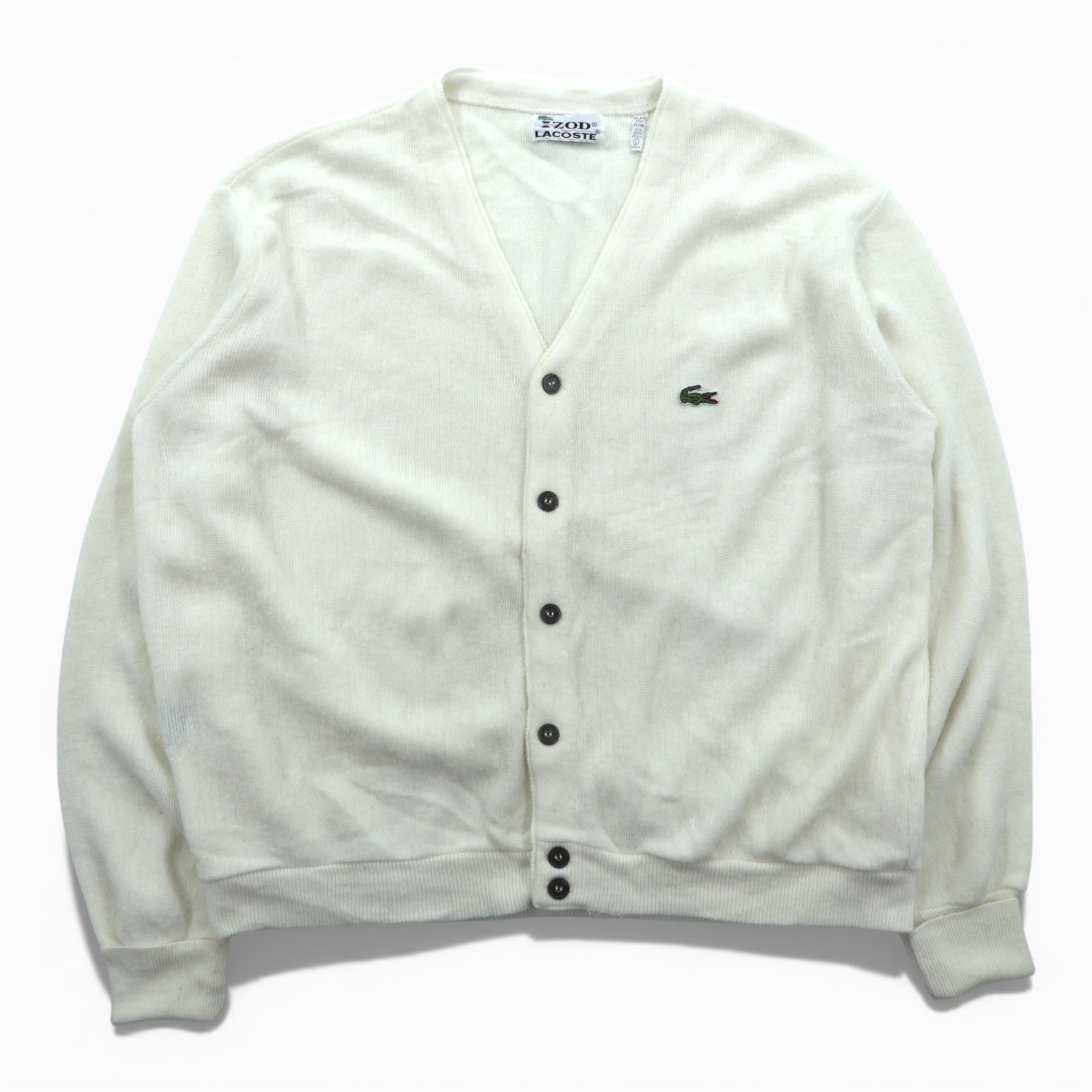 IZOD LACOSTE 70年代 USA製 ヴィンテージ アクリル ニット カーディガン L ホワイト 糸巻タグ ILGWUタグ UNION MADE