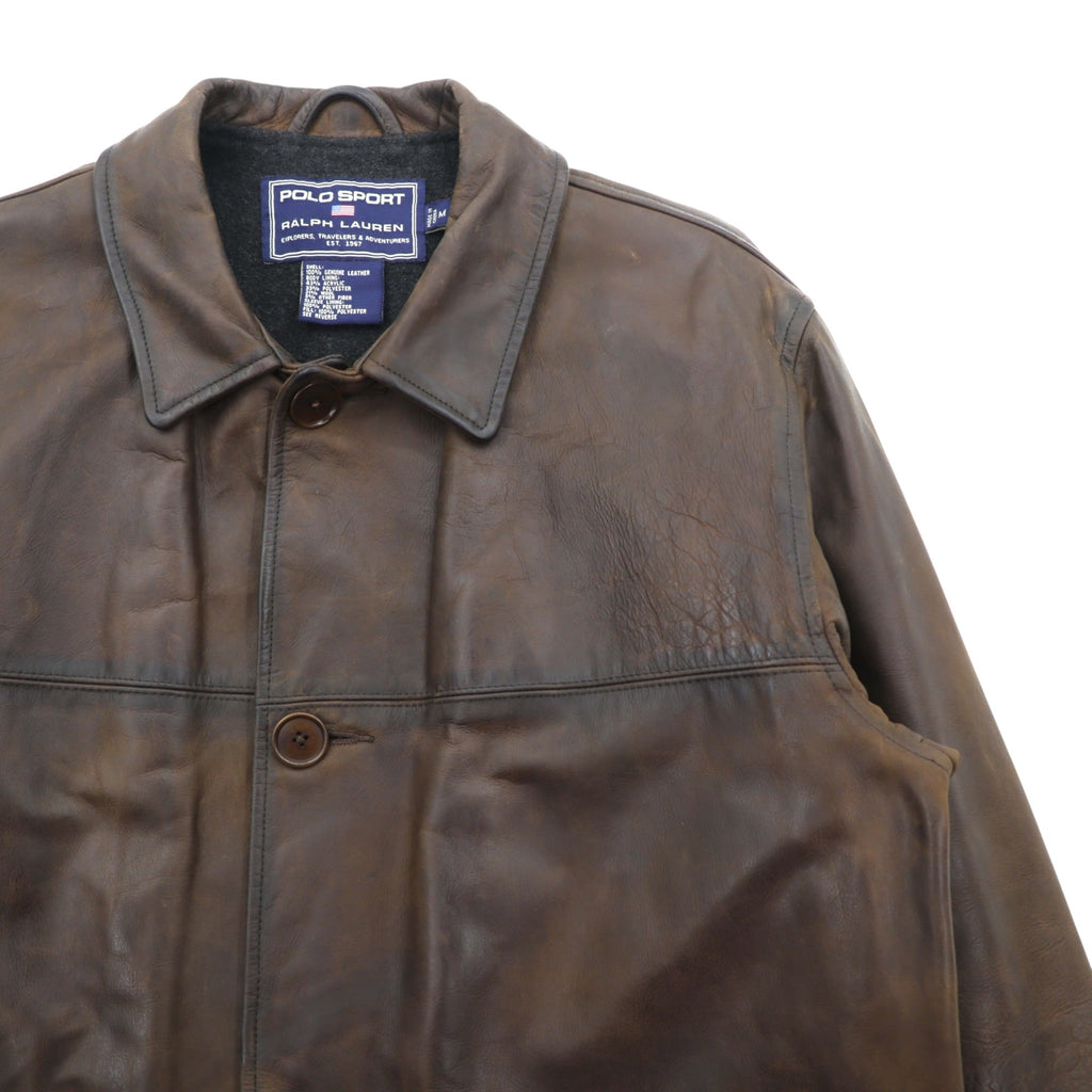 POLO SPORT RALPH LAUREN 90年代 ヴィンテージ レザージャケット エイジング加工 カーコート M ブラウン レザー 本革 ウール裏地