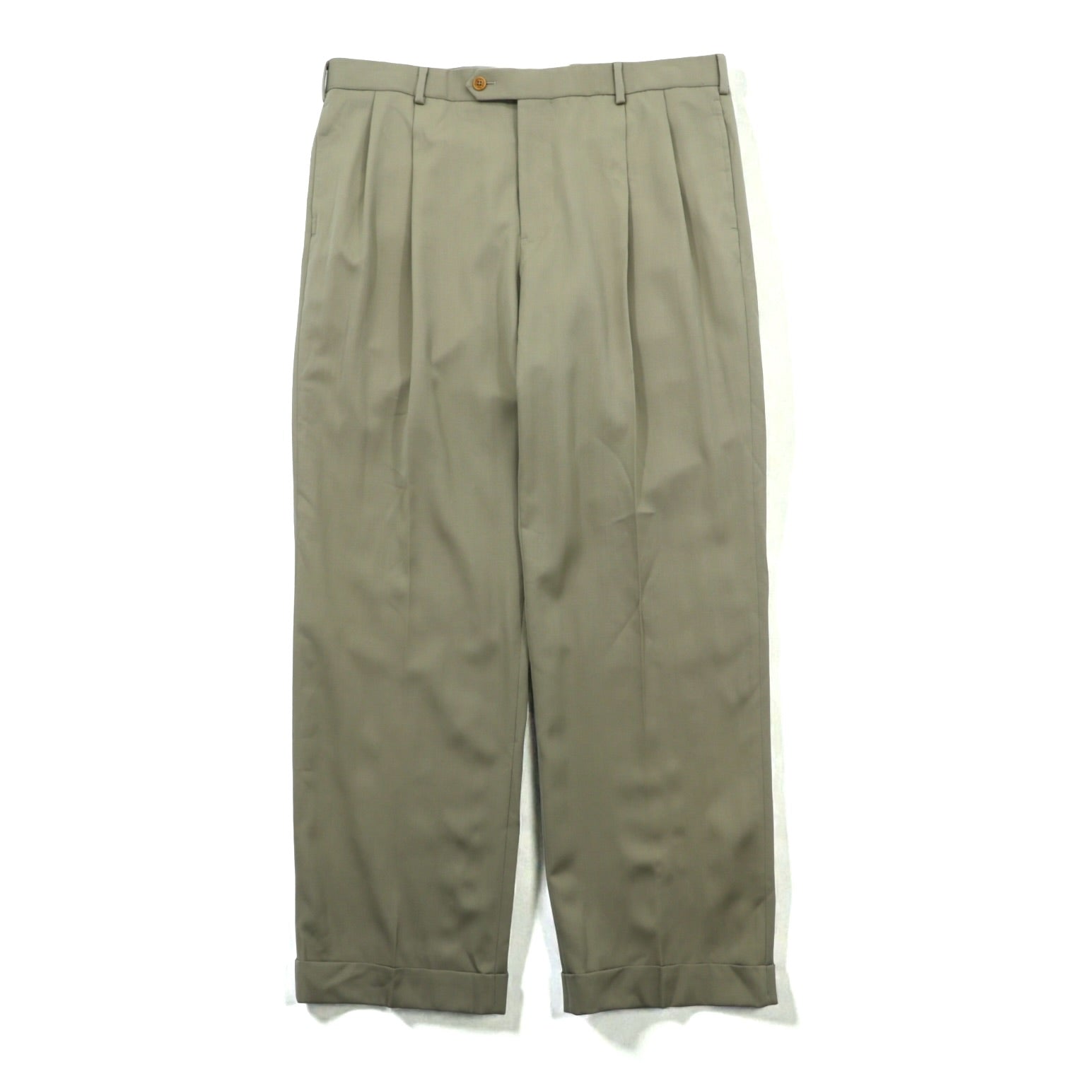 Brooks Brothers 2タック プリーツ ワイド スラックス パンツ XL ベージュ ウール ダブルカフス Madison