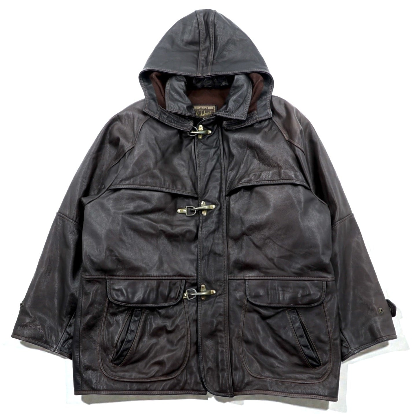 REDSKINS 90年代 ユーロヴィンテージ レザー ファイヤーマンジャケット カーコート XL B-32 ARMY & CIVIL レザー 本革