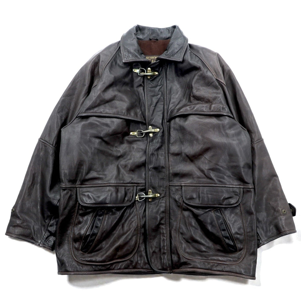 REDSKINS 90年代 ユーロヴィンテージ レザー ファイヤーマンジャケット カーコート XL B-32 ARMY & CIVIL レザー 本革