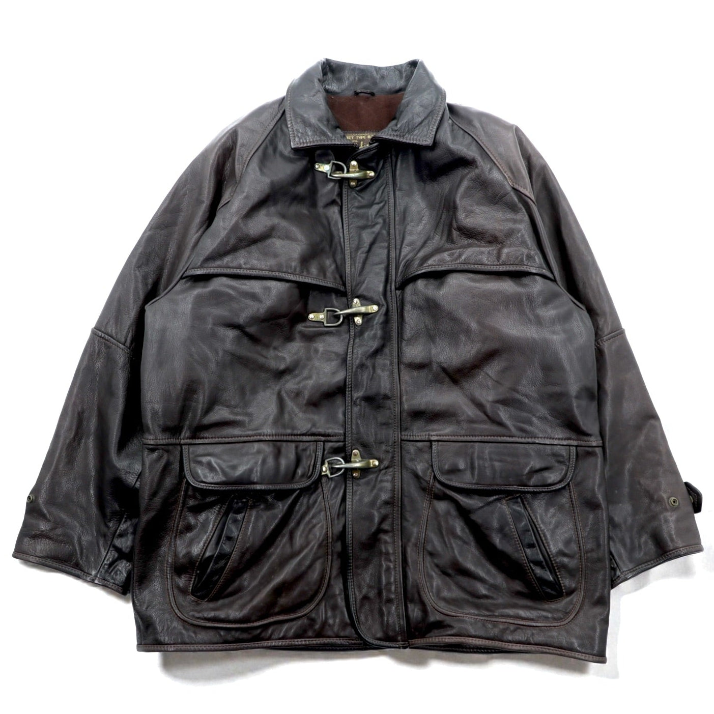 REDSKINS 90年代 ユーロヴィンテージ レザー ファイヤーマンジャケット カーコート XL B-32 ARMY & CIVIL レザー 本革