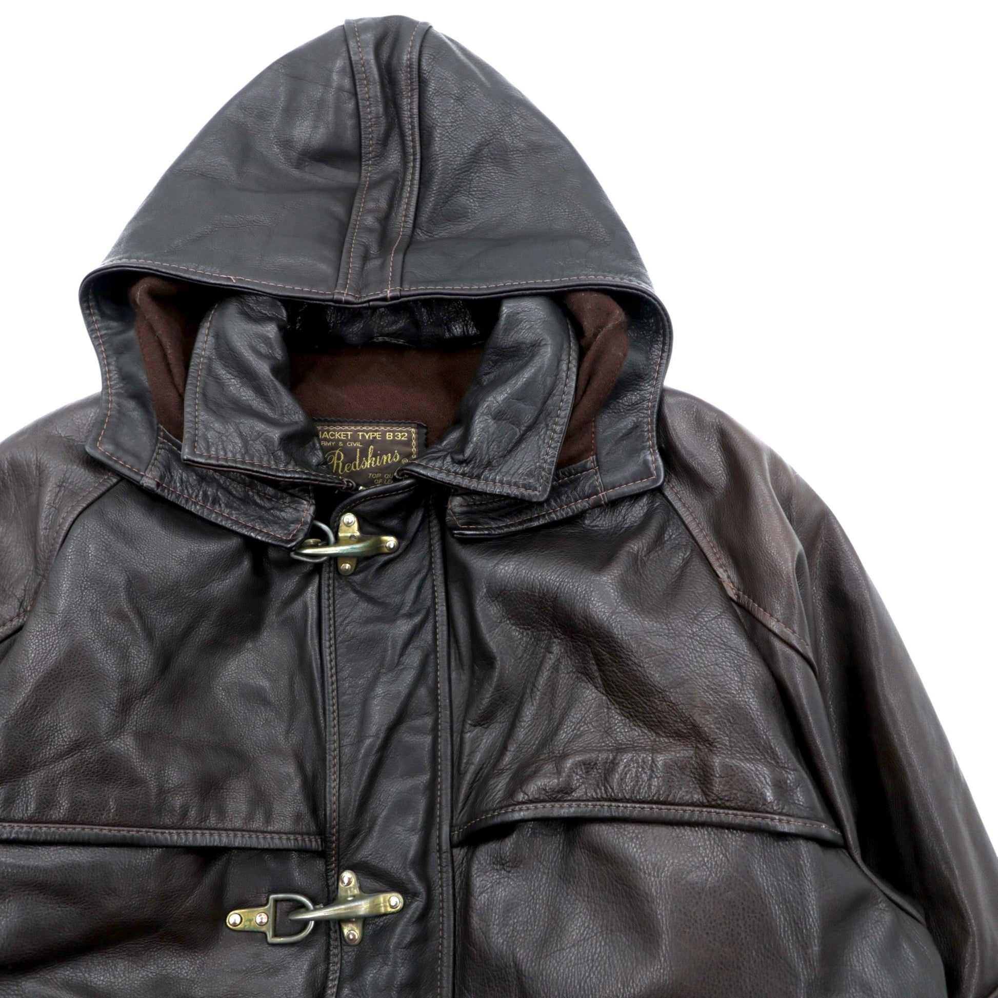 REDSKINS 90年代 ユーロヴィンテージ レザー ファイヤーマンジャケット カーコート XL B-32 ARMY & CIVIL レザー 本革
