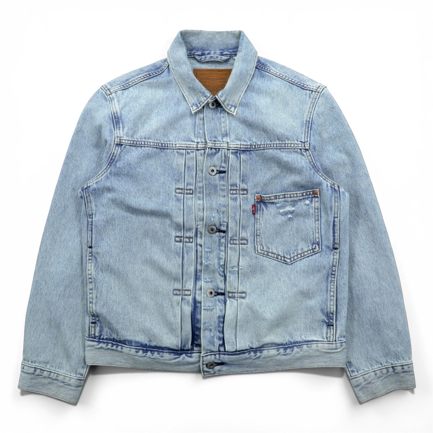Levi's 1st タイプ 大戦モデル ビッグE デニムジャケット Gジャン S ビッグサイズ シンチバック TYPE 1 A3174-0006 LIGHT WASH ダメージ加工 ダブルプリーツ リラックスフィット レザーパッチ