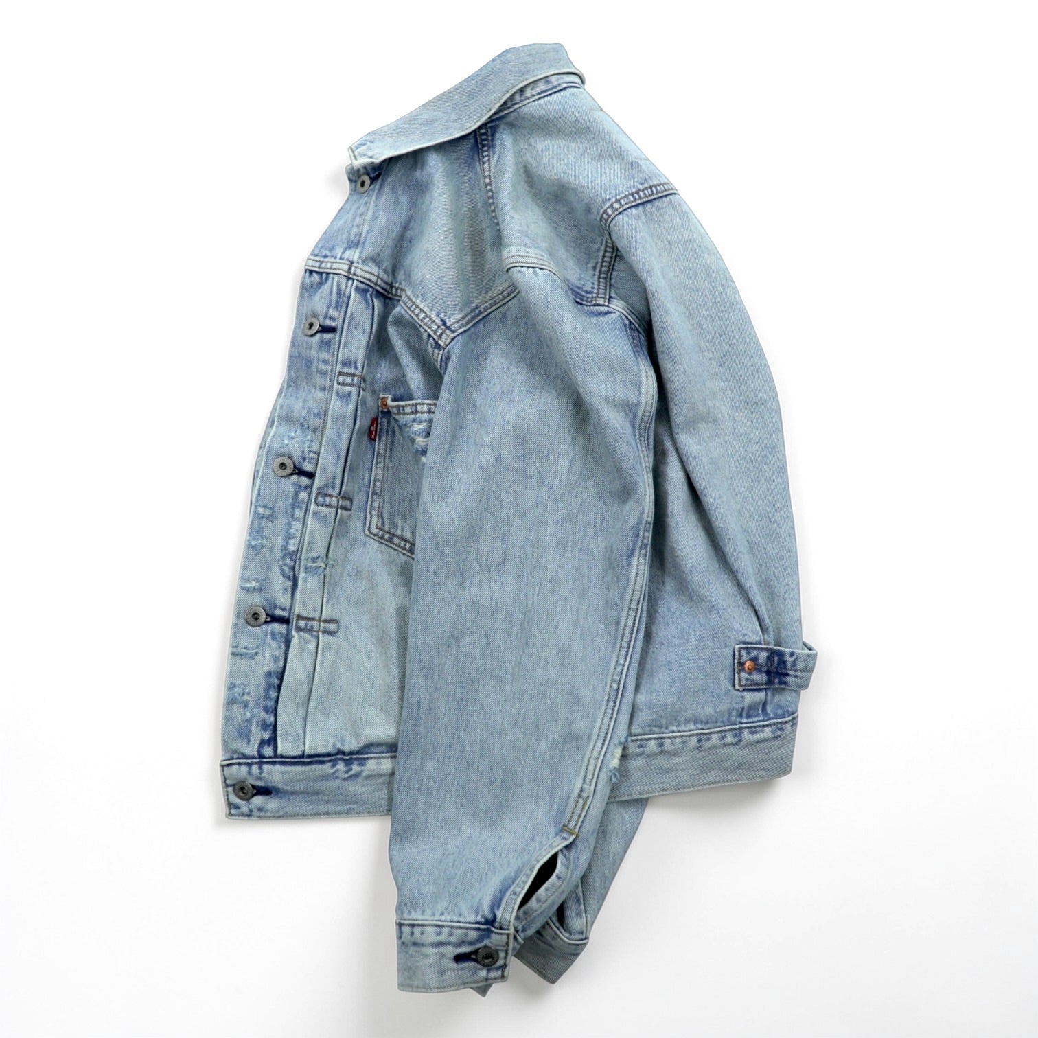 Levi's 1st タイプ 大戦モデル ビッグE デニムジャケット Gジャン S ビッグサイズ シンチバック TYPE 1 A3174-0006 LIGHT WASH ダメージ加工 ダブルプリーツ リラックスフィット レザーパッチ