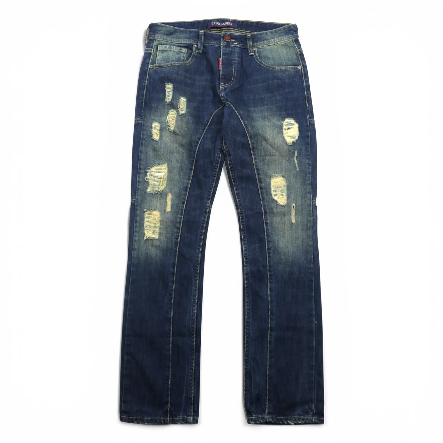 DSQUARED2 00年代 イタリア製 クラッシュ ダメージ加工 デニムパンツ ジーンズ L インディゴ 立体裁断