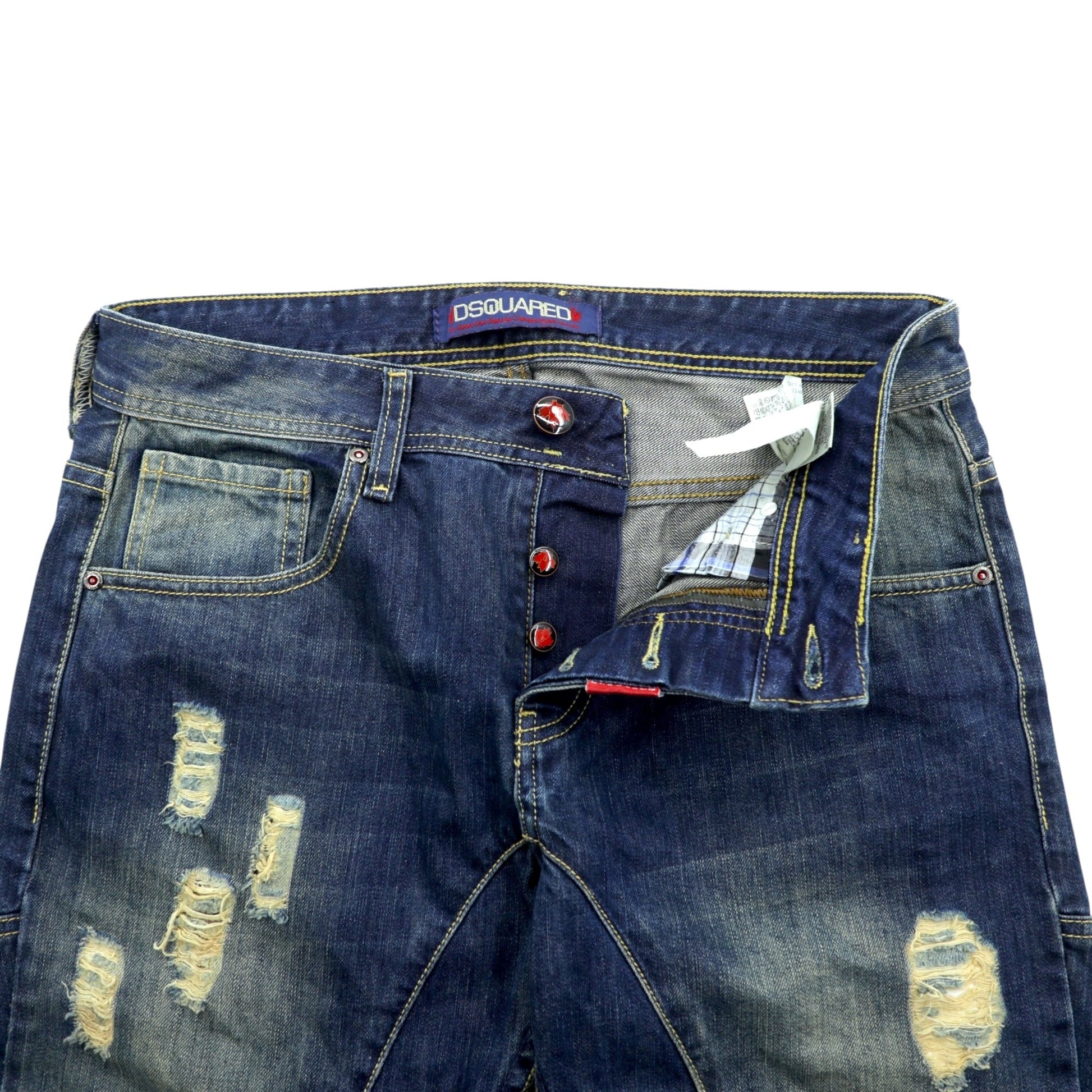 DSQUARED2 00年代 イタリア製 クラッシュ ダメージ加工 デニムパンツ ジーンズ L インディゴ 立体裁断