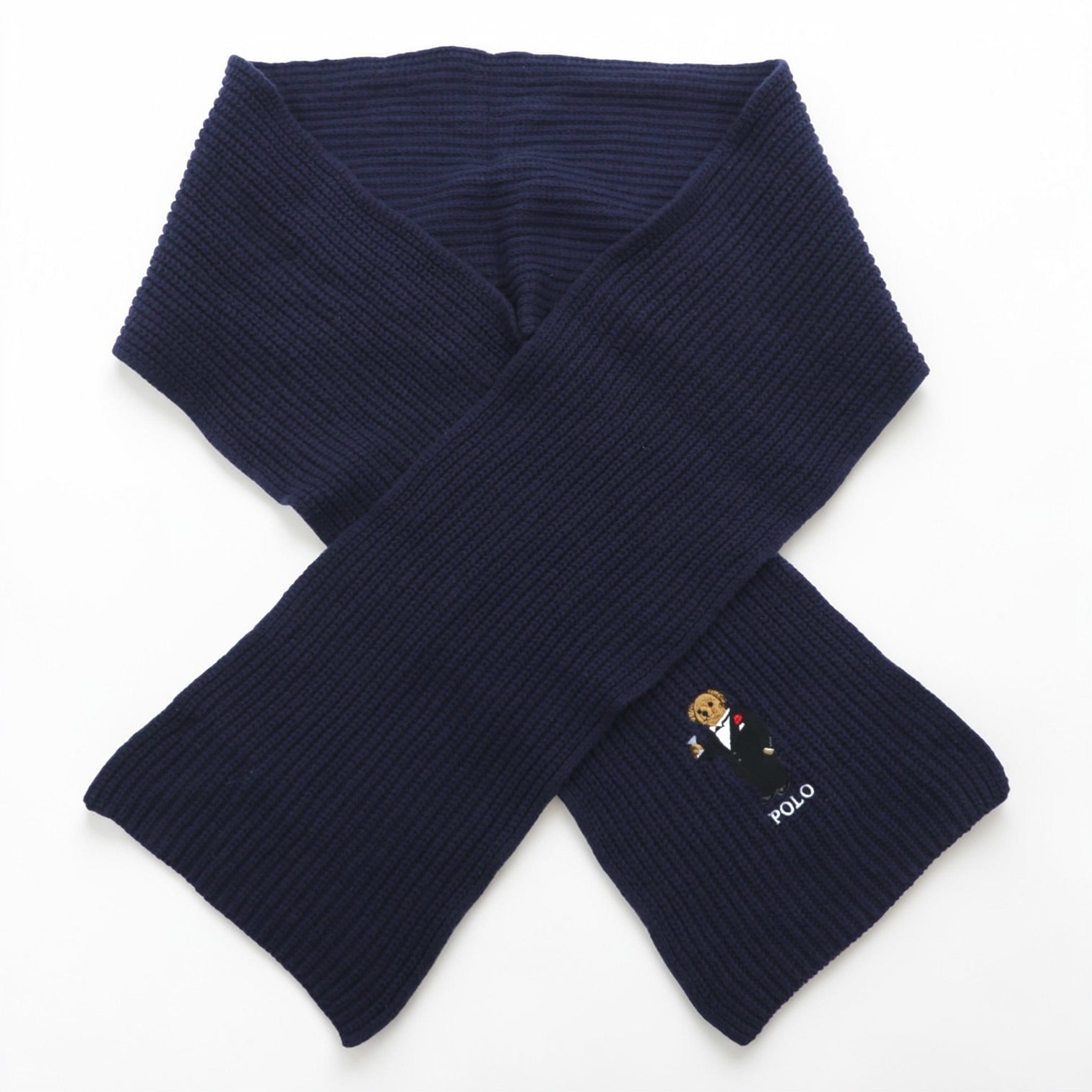 Polo Ralph Lauren ポロベア マフラー ネイビー リブニット タキシード