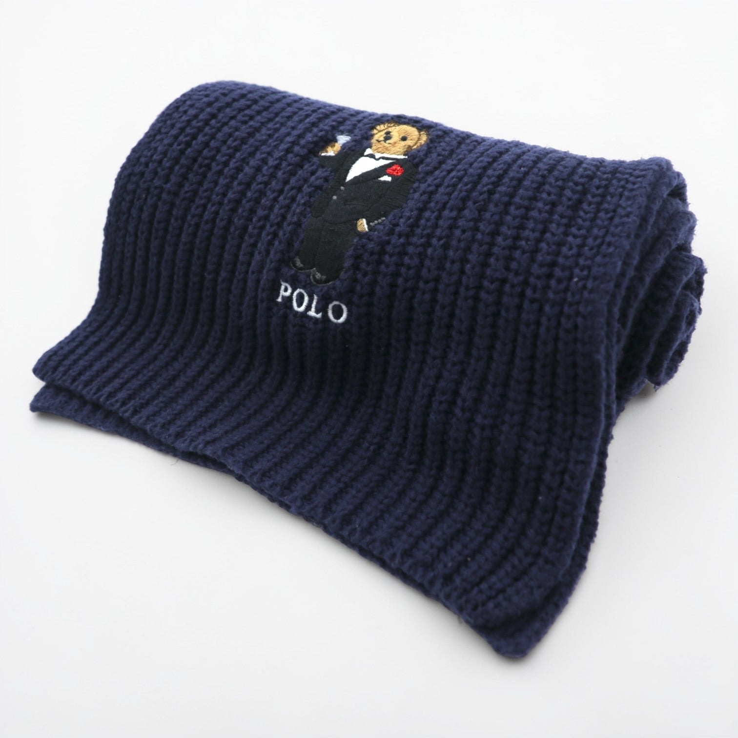 Polo Ralph Lauren ポロベア マフラー ネイビー リブニット タキシード