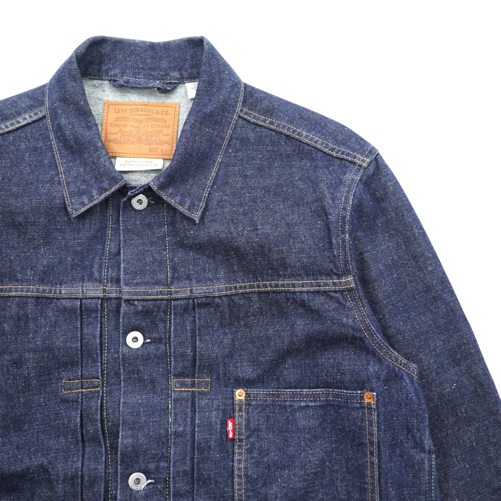 Levi's 大戦モデル 1st タイプ ビッグE デニムジャケット 赤耳 Gジャン L セルビッジ TYPEⅠ ダブルプリーツ シンチバック 濃紺 リジッド PREMIUM A3174-0002