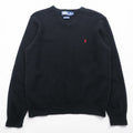 Polo Ralph Lauren 90年代 Vネック ニット セーター L ブラック ラムウール 羊毛 ITALIAN YARN スモールポニー刺繍