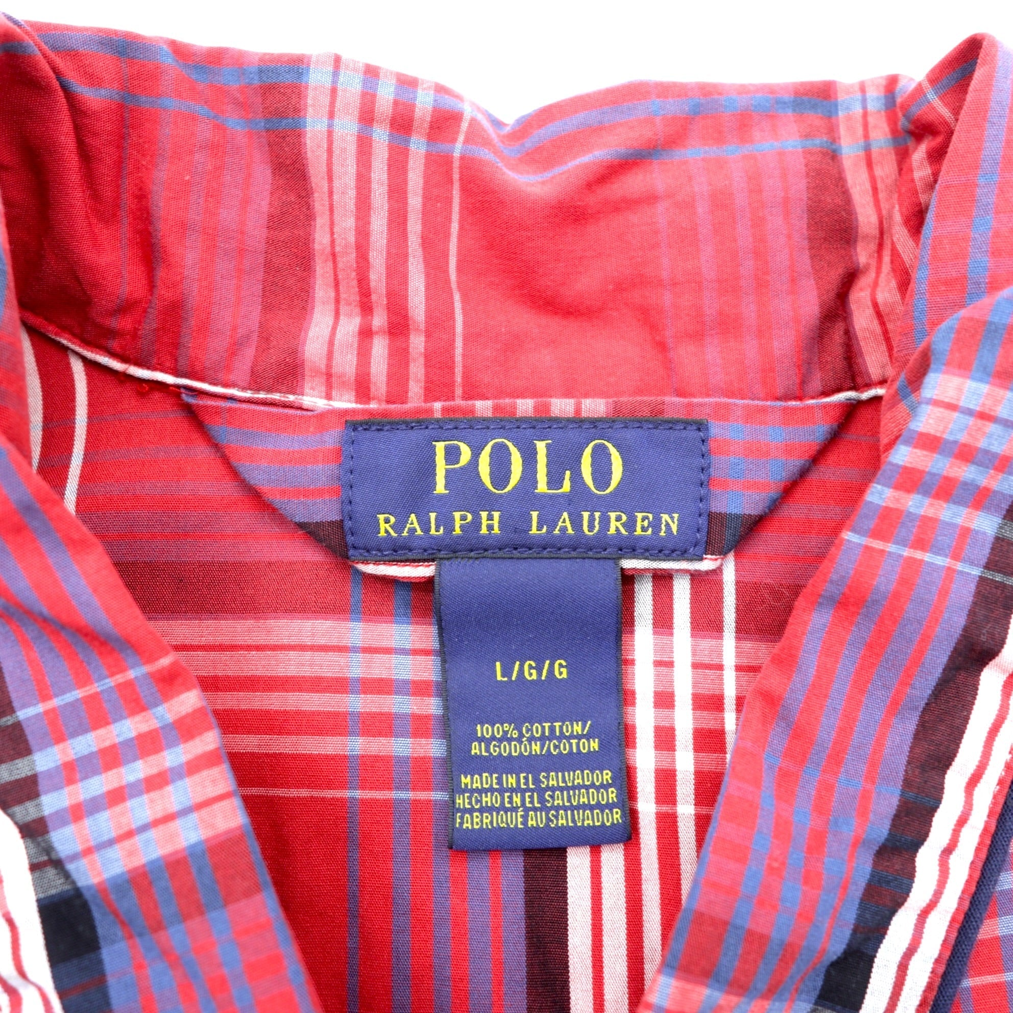 Polo Ralph Lauren パジャマシャツ L レッド チェック 胸ポケット スモールポニー刺繍