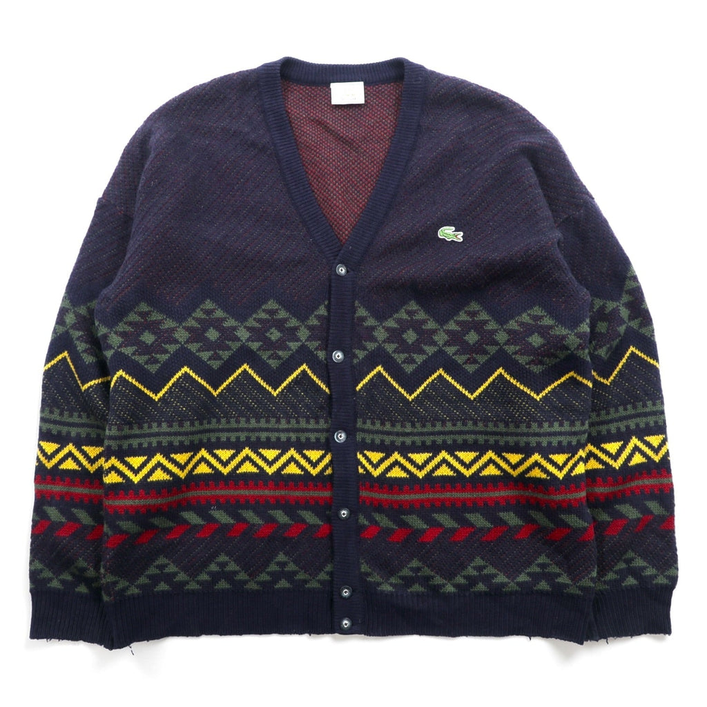 LACOSTE 80年代 フランス製 ヴィンテージ ニット カーディガン L フレンチラコステ フェアアイル柄