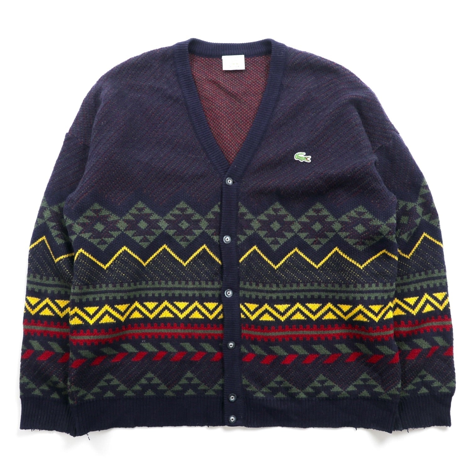 LACOSTE 80年代 フランス製 ヴィンテージ ニット カーディガン L フレンチラコステ フェアアイル柄