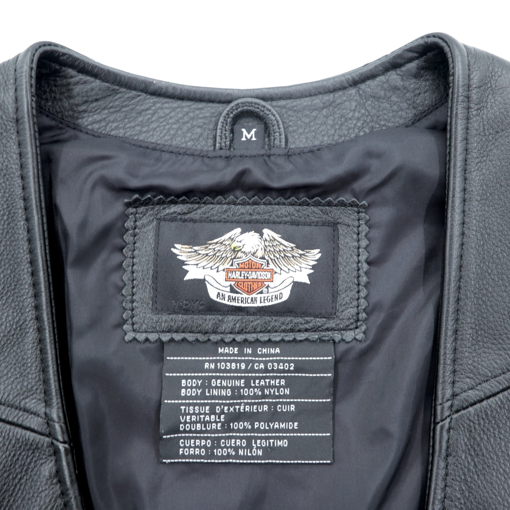 HARLEY DAVIDSON チェーンフロント レザーベスト M ブラック チェーンボタン レースアップ 刺繍 バイカー