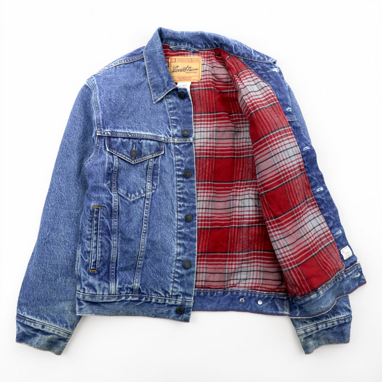 Levi's 00年代 ヴィンテージ デニム トラッカージャケット Gジャン S インディゴ チェック ネルライナー 909014518