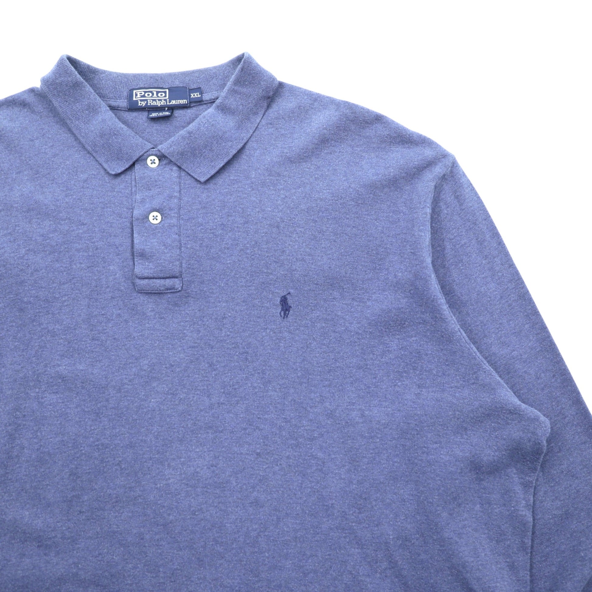 Polo Ralph Lauren 90年代 長袖 ポロシャツ ラガーシャツ 2XL ブルー スモールポニー ロゴ 刺繍 ペルー製