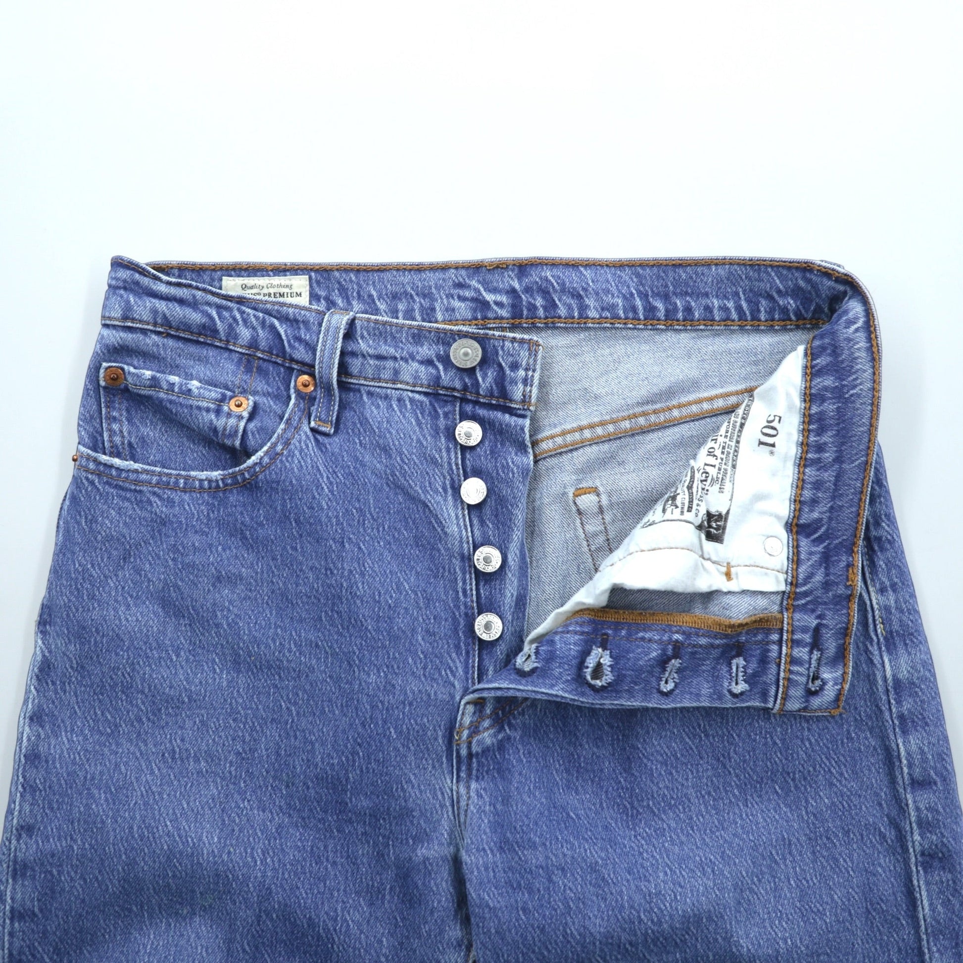 Levi's 501 ビッグE デニムパンツ ジーンズ L インディゴ CROP JAZZ POP レザーパッチ ボタンフライ PREMIUM トルコ製 36200-0225
