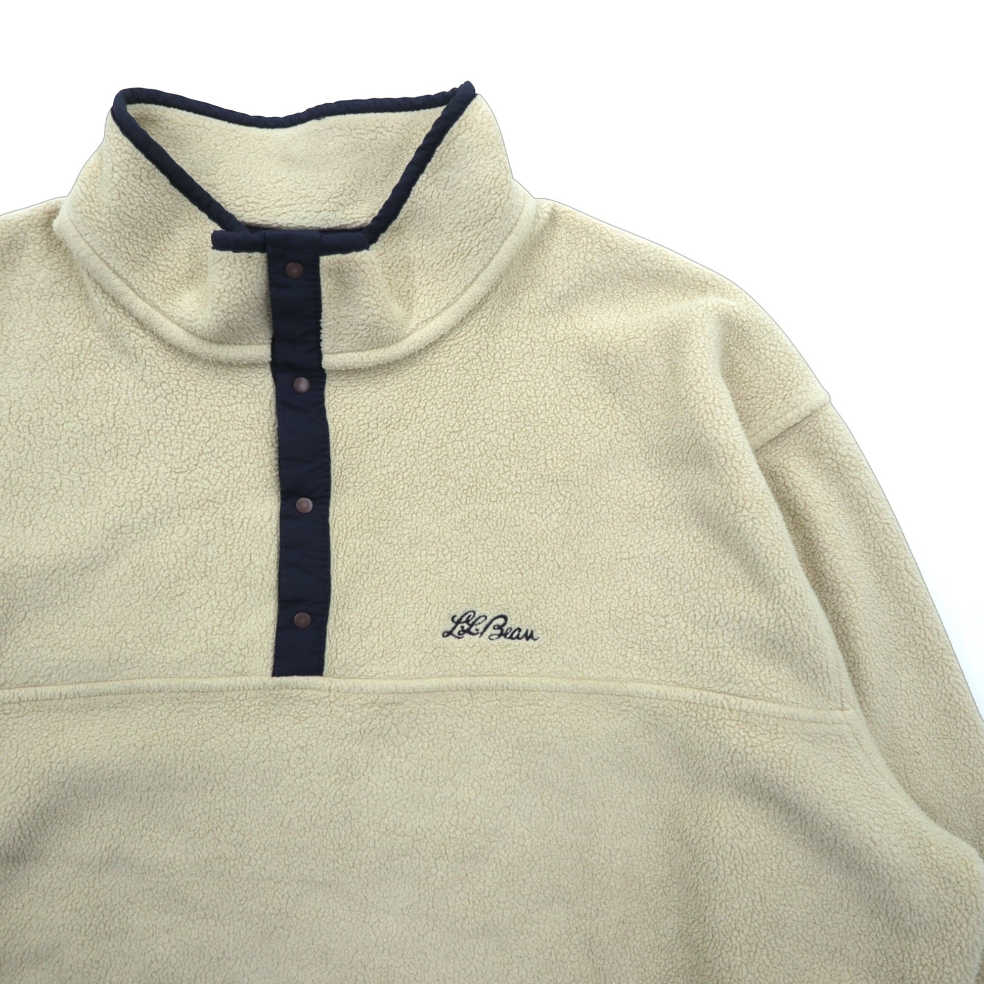 L.L.Bean 80年代 スナップT フリースジャケット XL クリーム プルオーバー 筆記体ロゴ 刺繍 サイドポケット