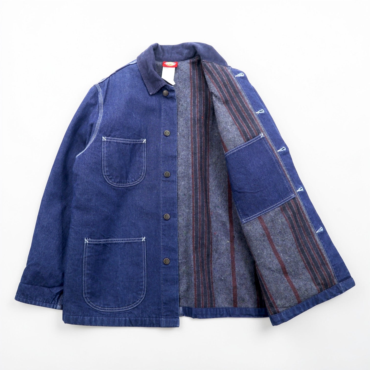 Dickies 90年代 デニム チョアコート カバーオール ワークジャケット L インディゴ 襟コーデュロイ 裏地ブランケット 3494NB