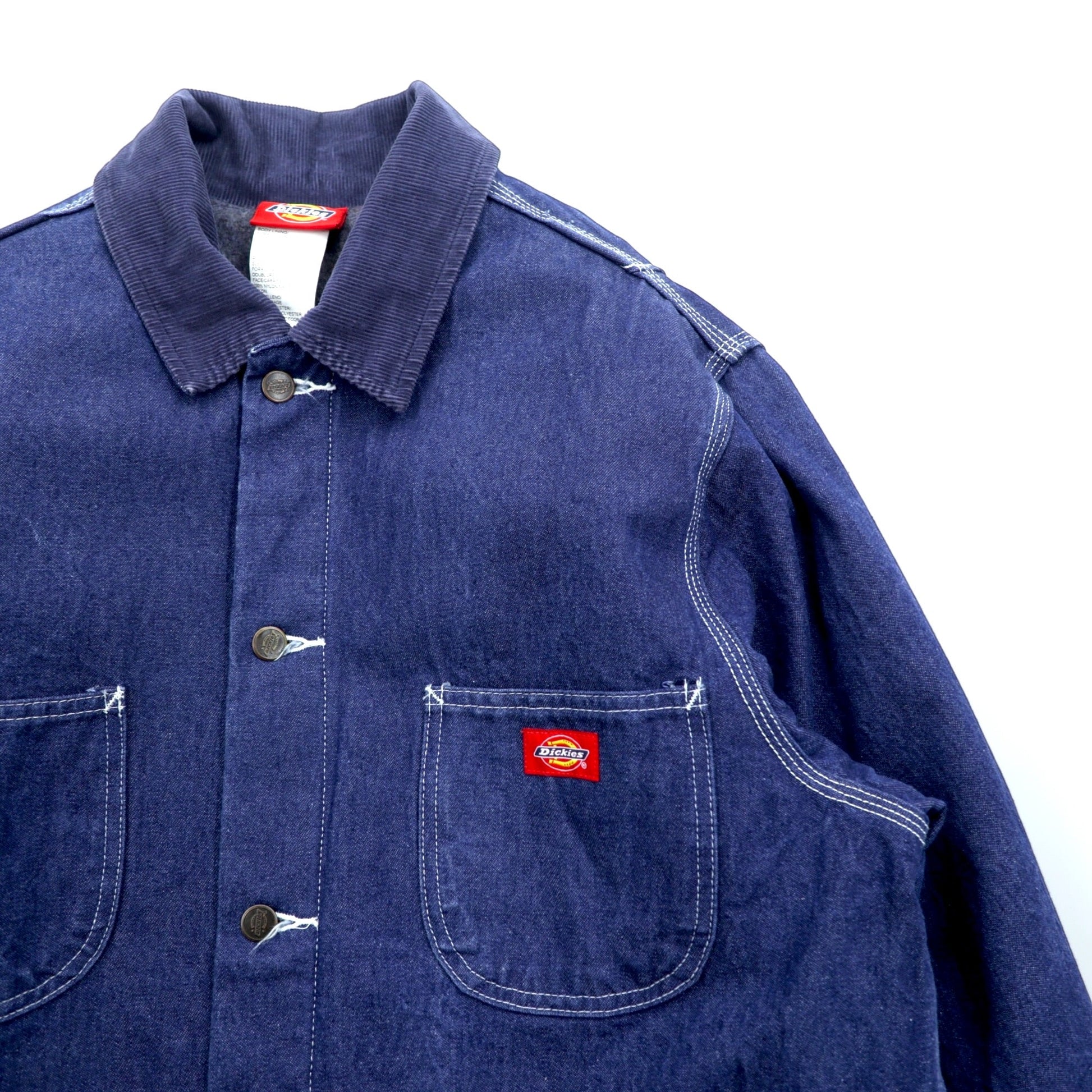 Dickies 90年代 デニム チョアコート カバーオール ワークジャケット L インディゴ 襟コーデュロイ 裏地ブランケット 3494NB