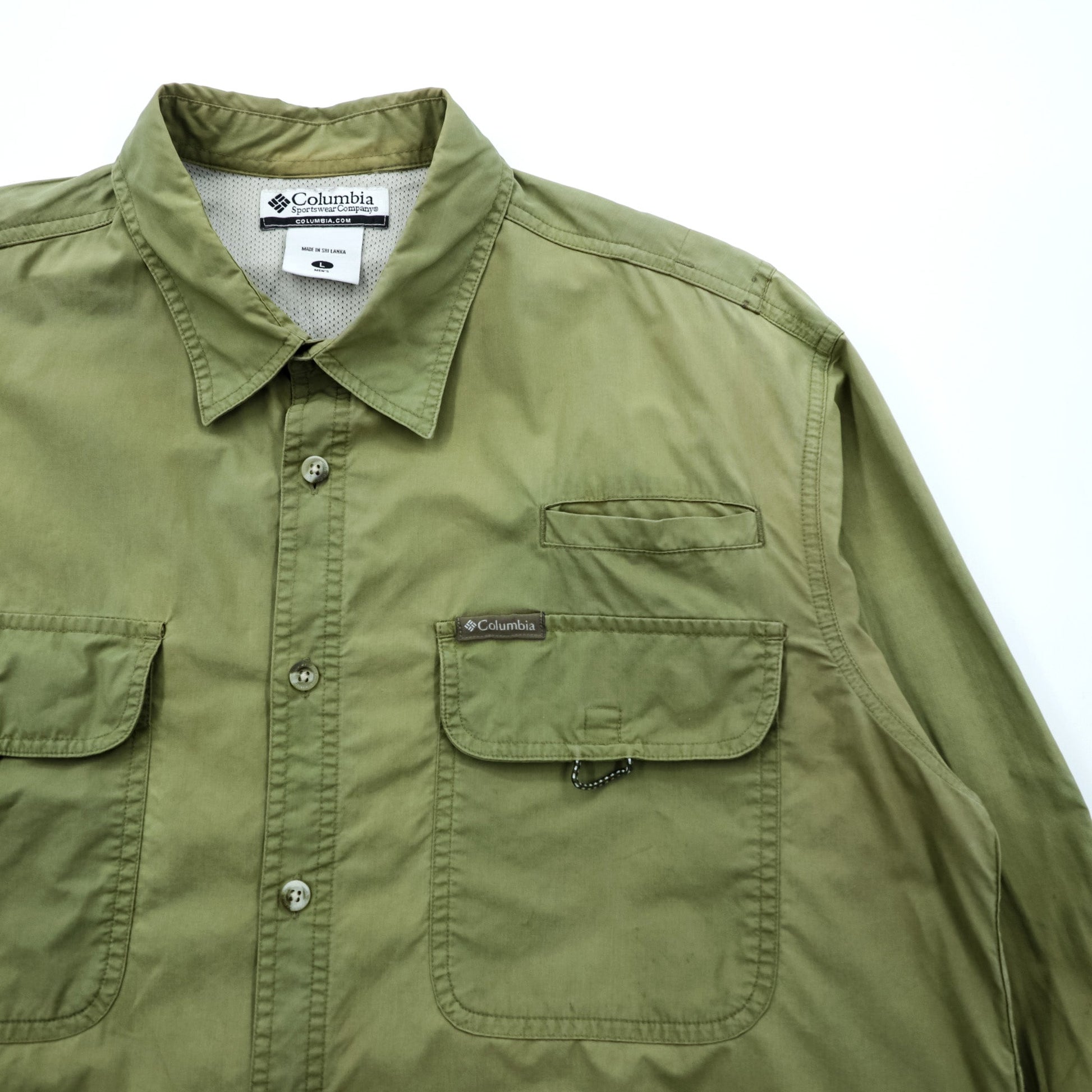 Columbia アウトドア 長袖 シャツ L カーキ フィッシング メッシュ ベンチレーション AM7617