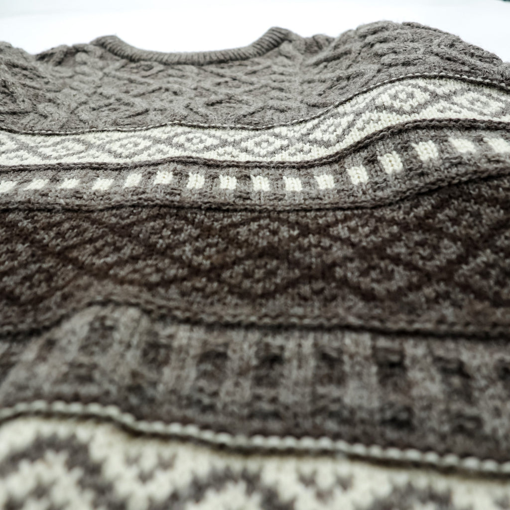 West Highland Woollens 80年代 スコットランド製 ヴィンテージ ケーブルニット セーター グレー M ウール 総柄 フェアアイル