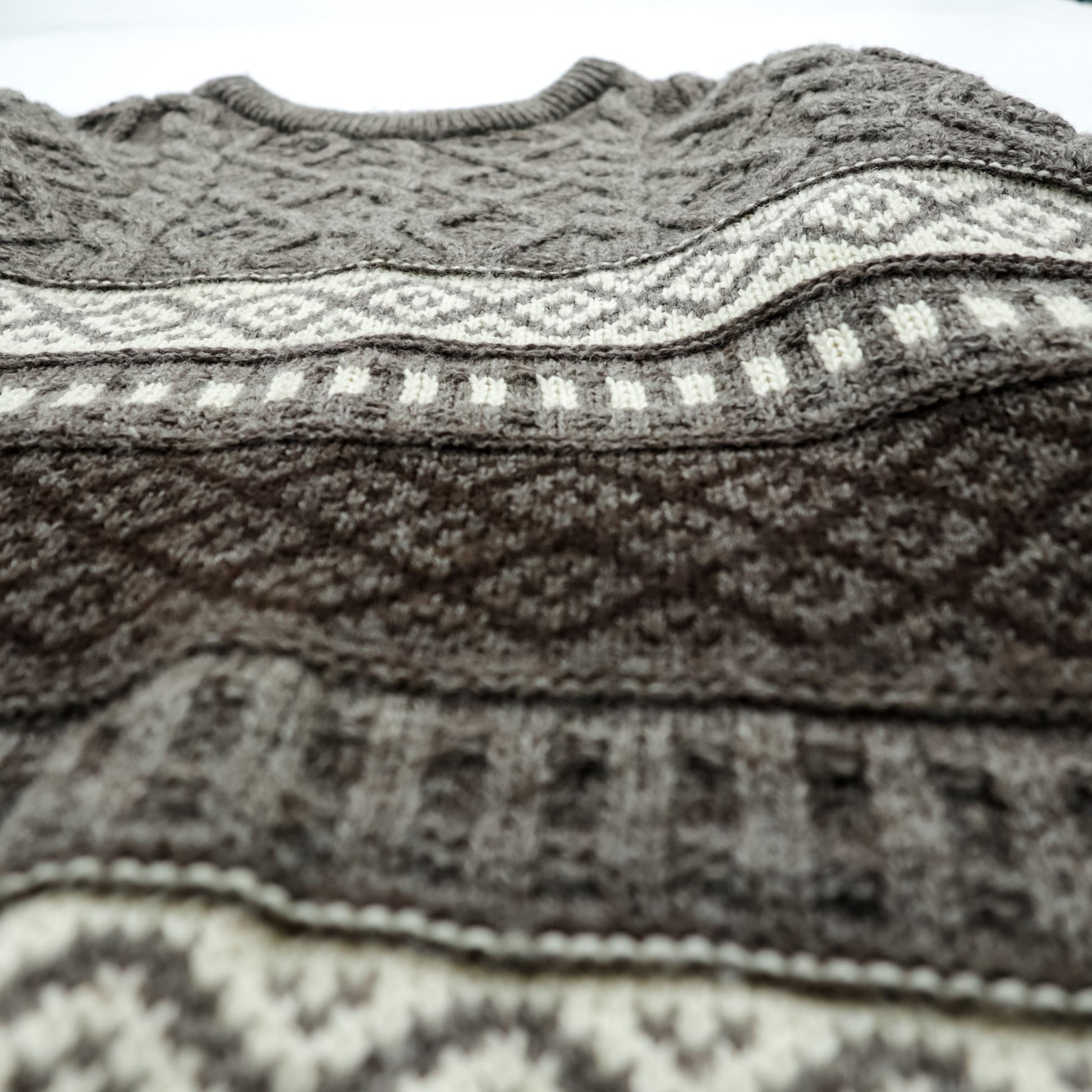 West Highland Woollens 80年代 スコットランド製 ヴィンテージ ケーブルニット セーター グレー M ウール 総柄 フェアアイル