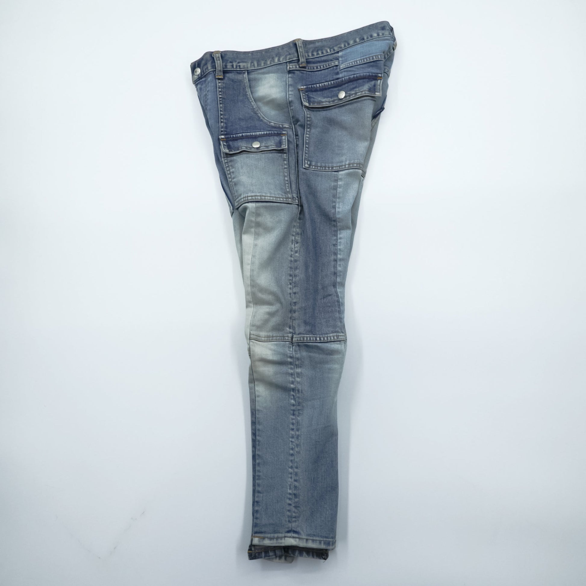John UNDERCOVER デニムパンツ ジーンズ ブッシュパンツ M インディゴ ストレッチ カーゴポケット 切替 リメイク 再構築 JUQ4501-1 日本製