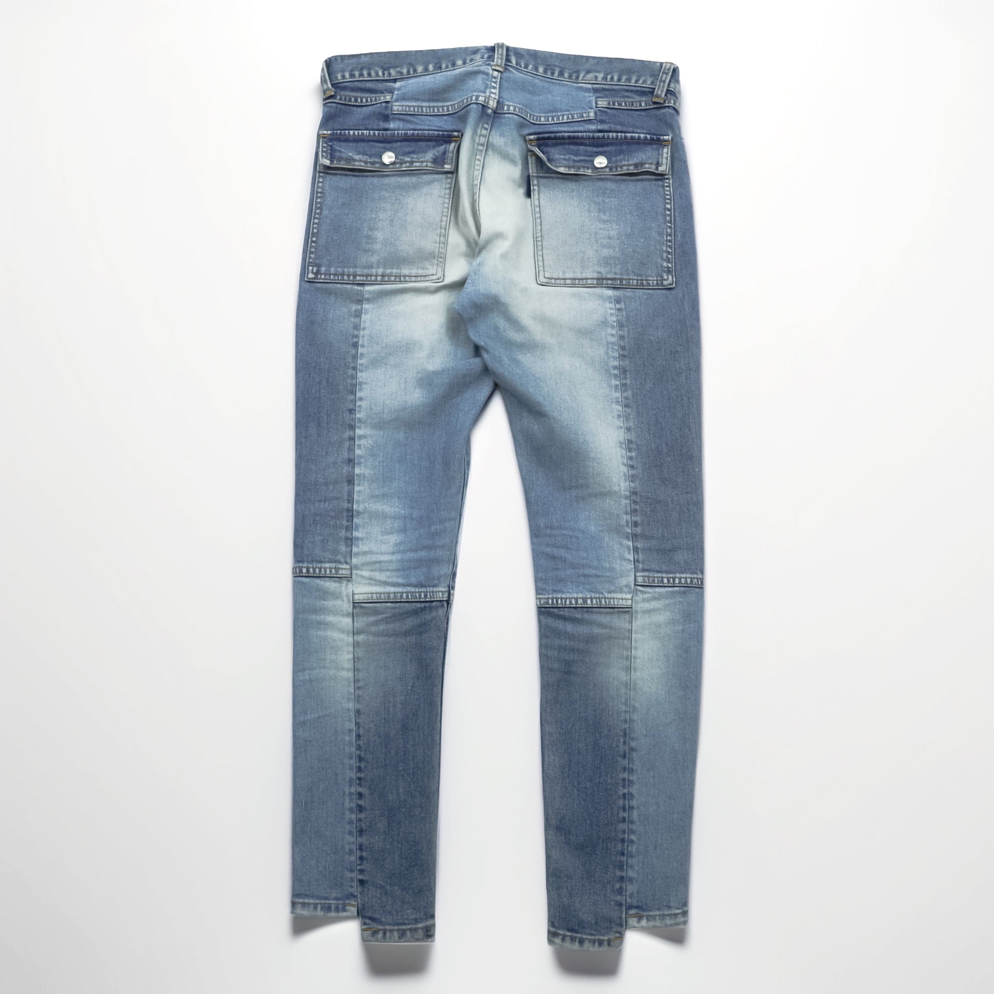 John UNDERCOVER デニムパンツ ジーンズ ブッシュパンツ M インディゴ ストレッチ カーゴポケット 切替 リメイク 再構築 JUQ4501-1 日本製