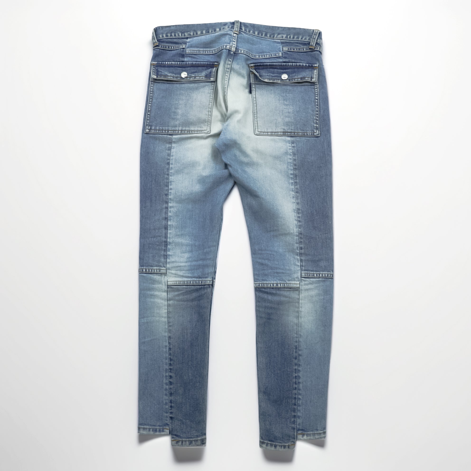 John UNDERCOVER デニムパンツ ジーンズ ブッシュパンツ M インディゴ ストレッチ カーゴポケット 切替 リメイク 再構築 JUQ4501-1 日本製