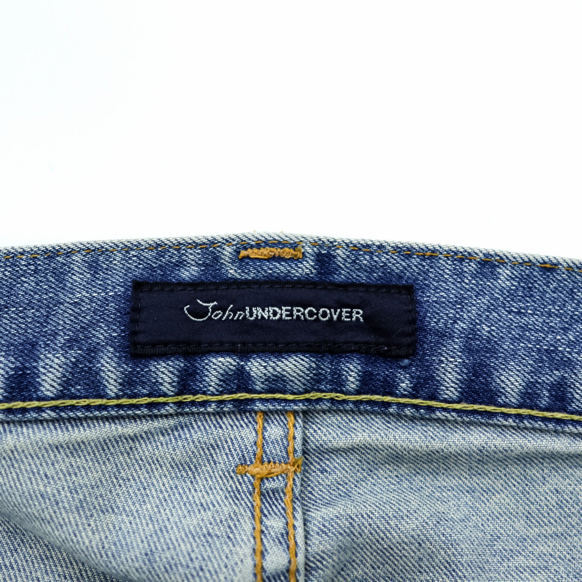 John UNDERCOVER デニムパンツ ジーンズ ブッシュパンツ M インディゴ ストレッチ カーゴポケット 切替 リメイク 再構築 JUQ4501-1 日本製