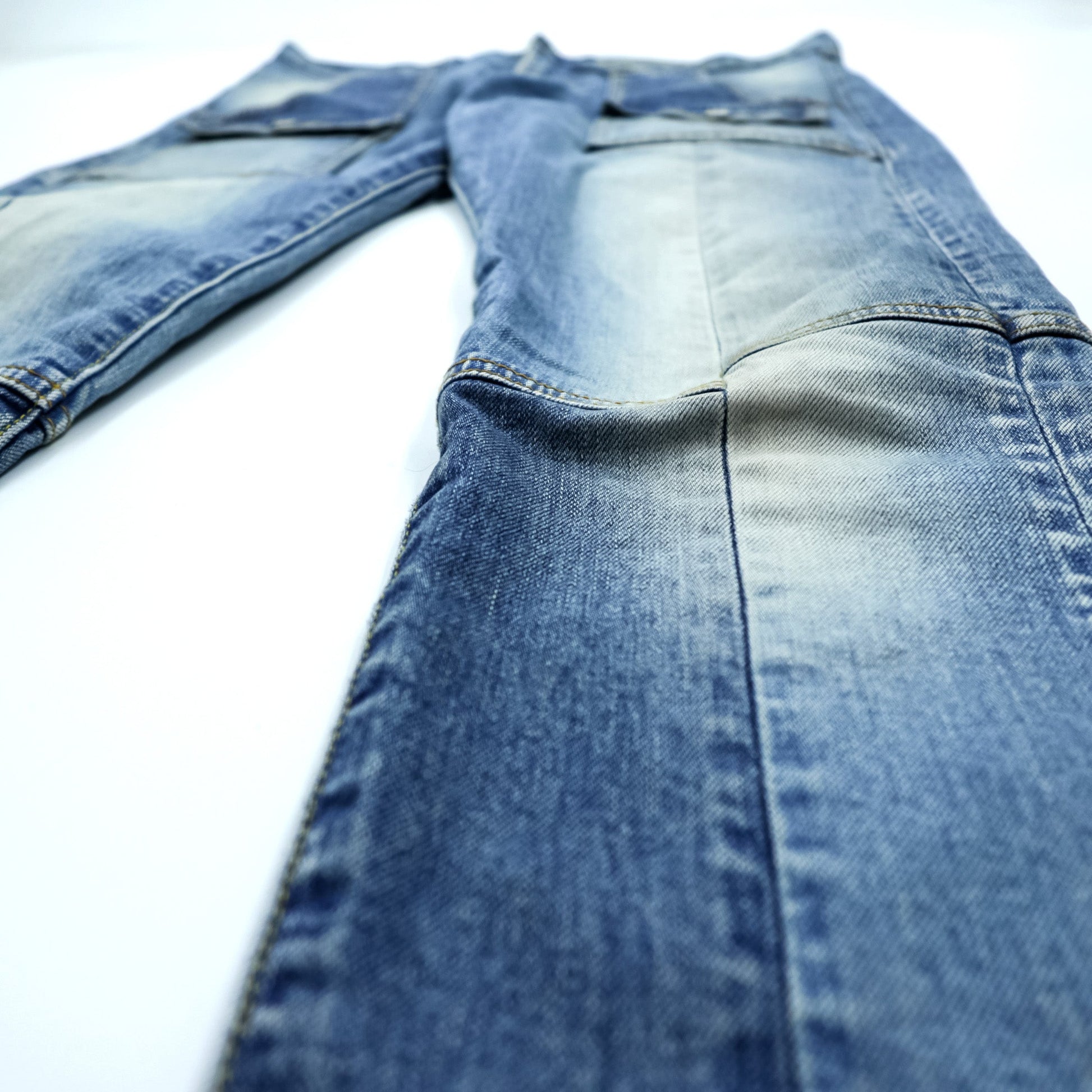 John UNDERCOVER デニムパンツ ジーンズ ブッシュパンツ M インディゴ ストレッチ カーゴポケット 切替 リメイク 再構築 JUQ4501-1 日本製