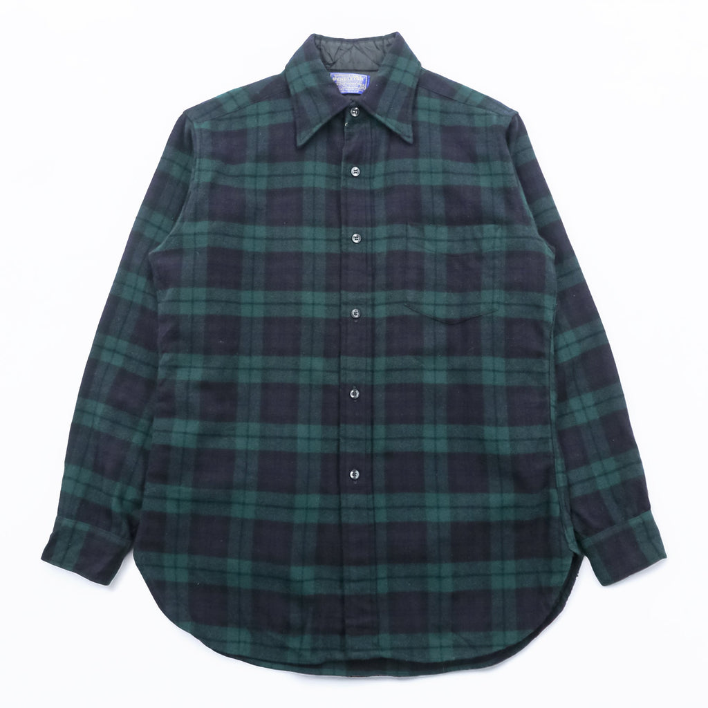 PENDLETON 70年代 USA製 ヴィンテージ ブラックウォッチ ウール フランネルシャツ M チェック ネイビー グリーン