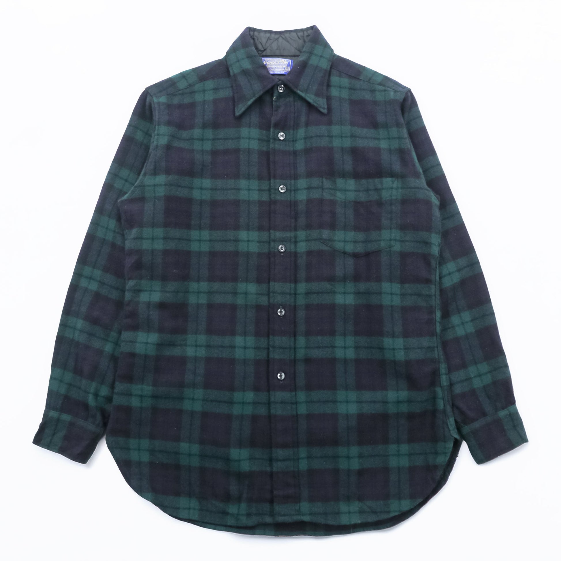 PENDLETON 70年代 USA製 ヴィンテージ ブラックウォッチ ウール フランネルシャツ M チェック ネイビー グリーン
