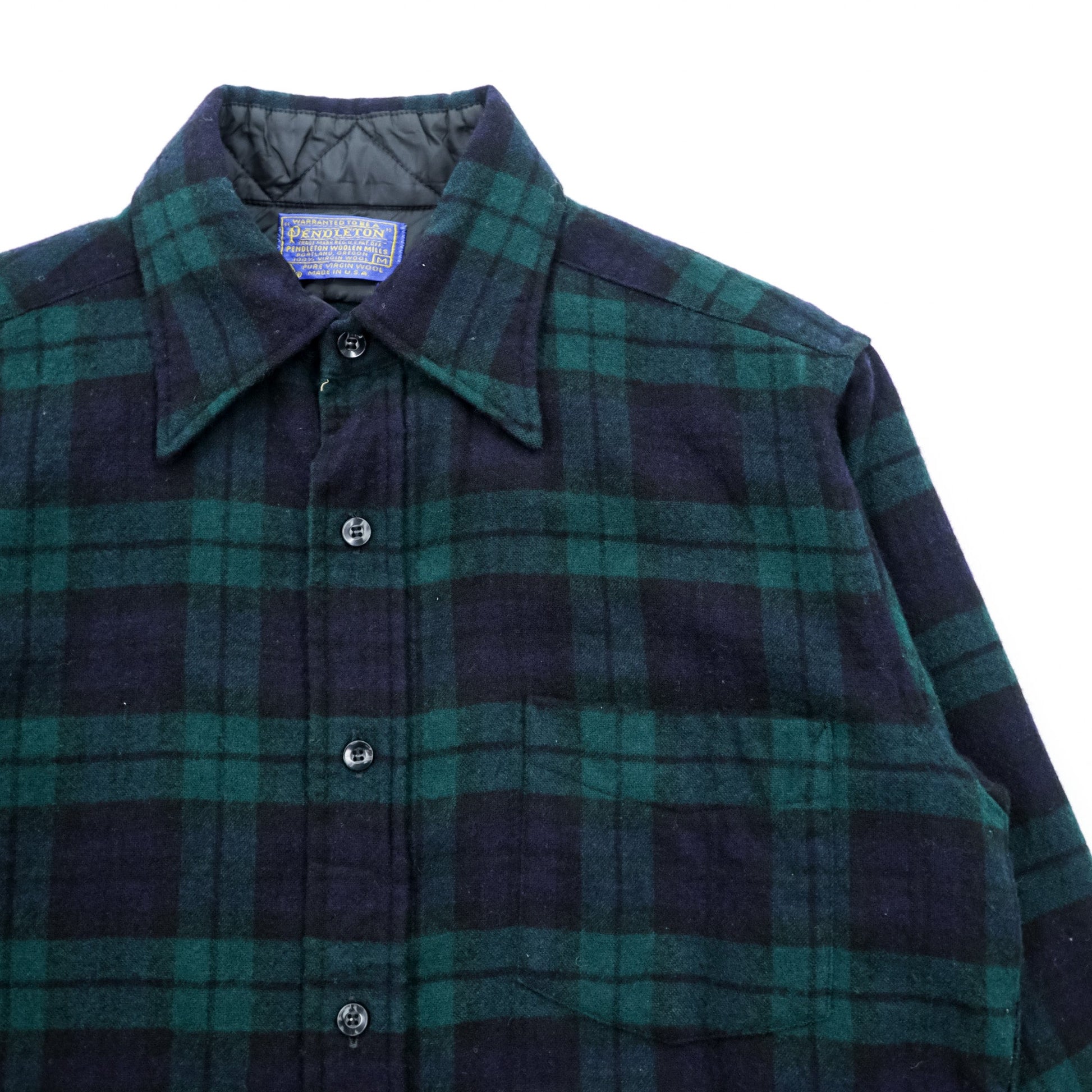 PENDLETON 70年代 USA製 ヴィンテージ ブラックウォッチ ウール フランネルシャツ M チェック ネイビー グリーン