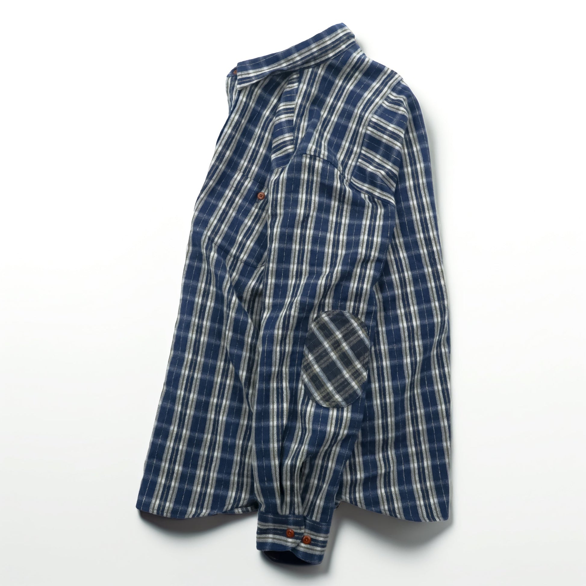 PENDLETON フランネルシャツ XL ブルー チェック Thomas Kay Collection エルボーパッチ 胸ポケット