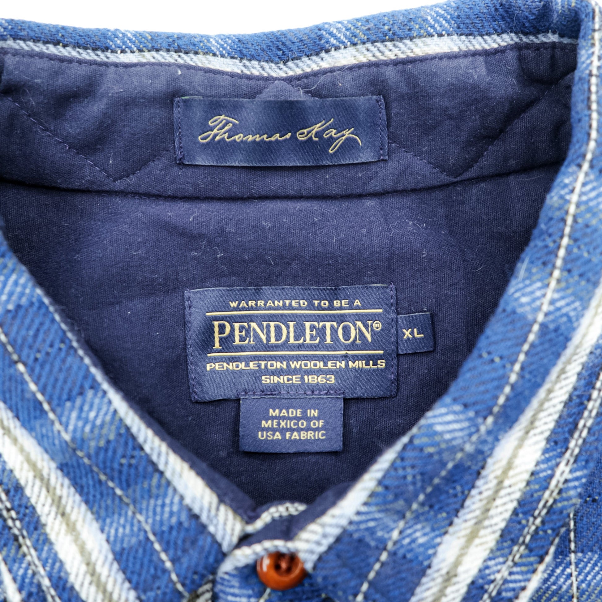 PENDLETON フランネルシャツ XL ブルー チェック Thomas Kay Collection エルボーパッチ 胸ポケット