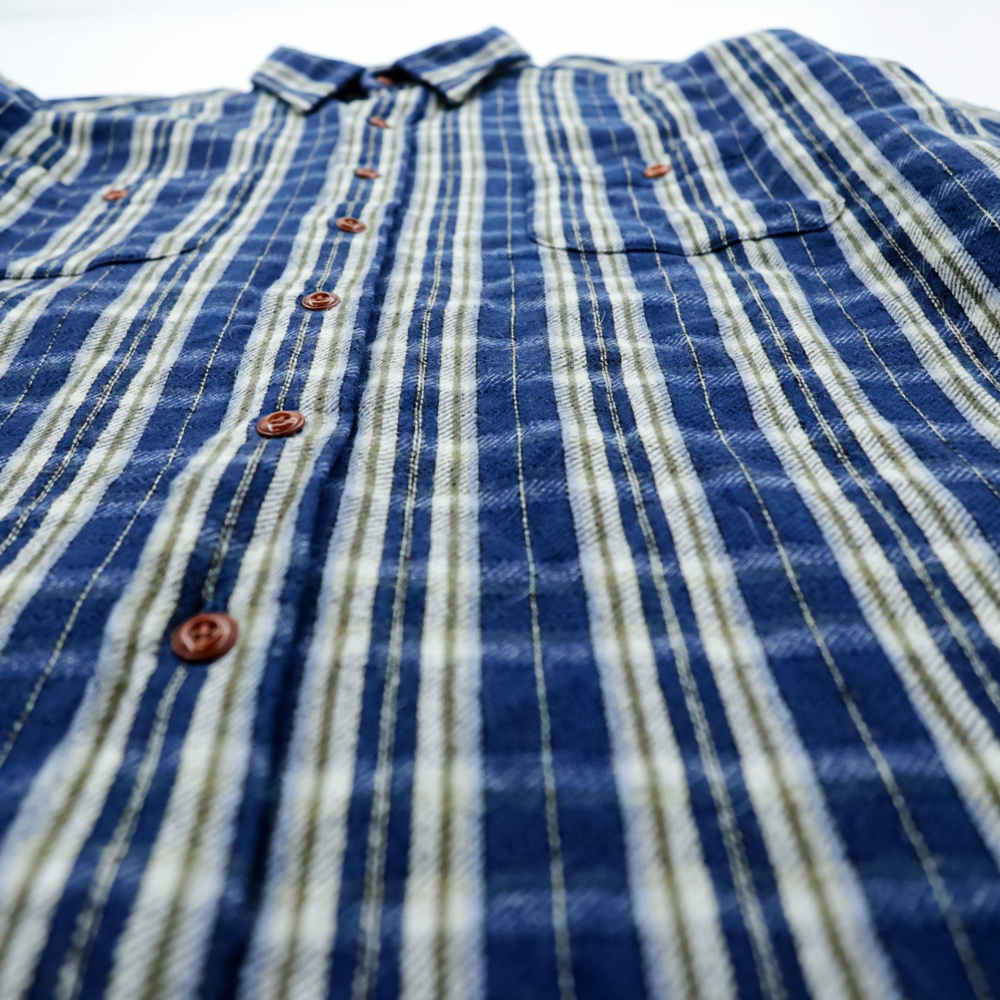 PENDLETON フランネルシャツ XL ブルー チェック Thomas Kay Collection エルボーパッチ 胸ポケット