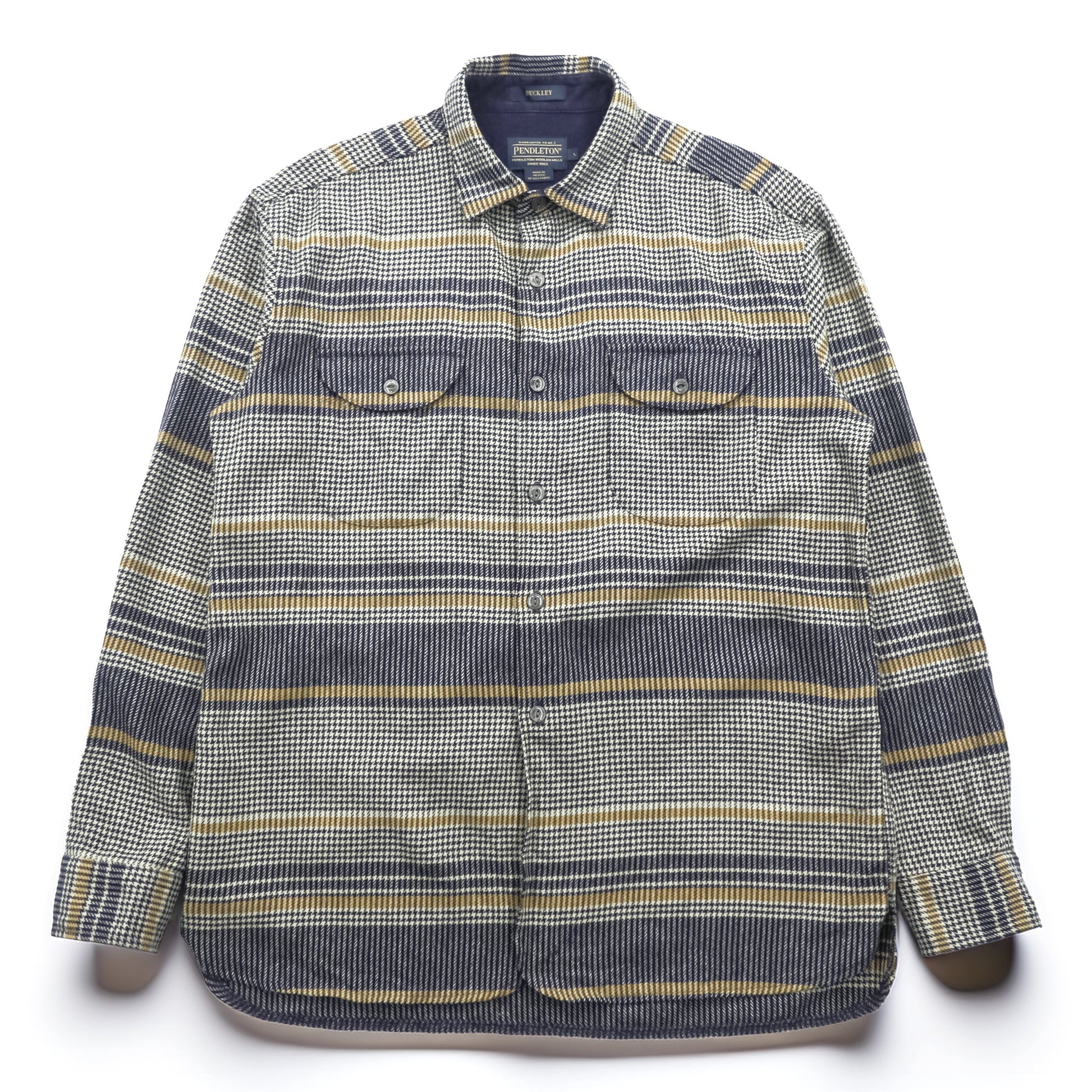 PENDLETON フランネルシャツ 長袖 ウールシャツ L チェック 千鳥格子 BUCKLEY 胸ポケット